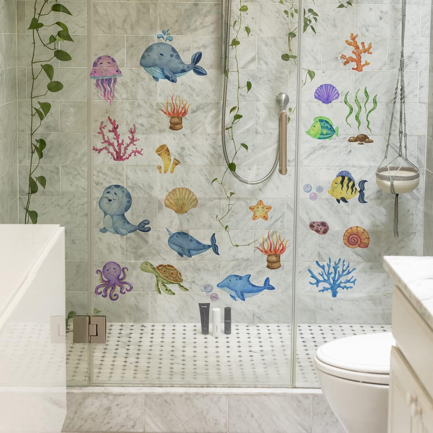 Calcomanías de pared de peces marinos, calcomanías de pared de océano, decoración de pared removible de bricolaje, arte mural de vinilo para niños,