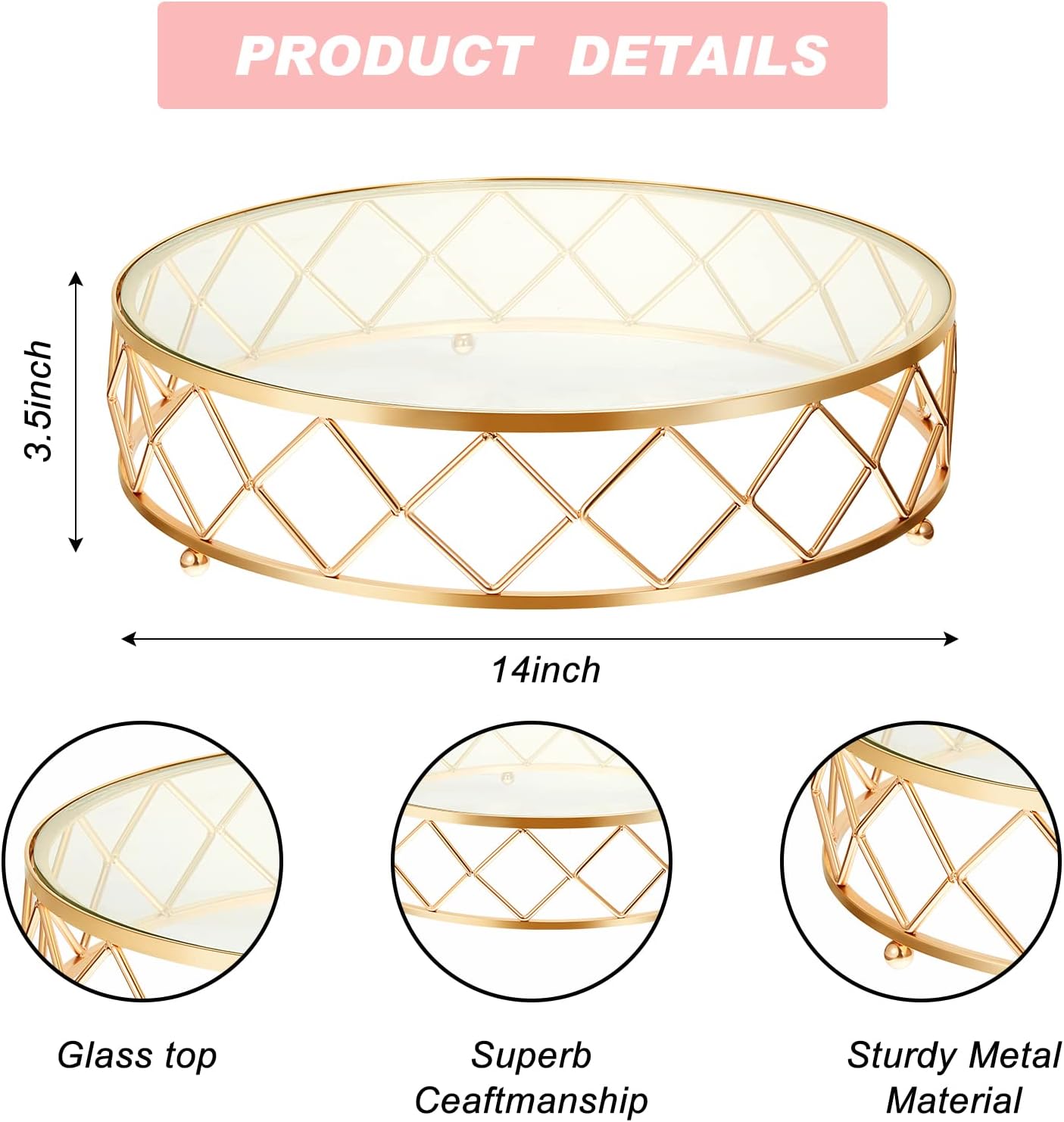Nuanchu Soporte redondo de metal geométrico de 14 pulgadas para tartas de boda, soporte metálico brillante para tartas con parte superior de vidrio