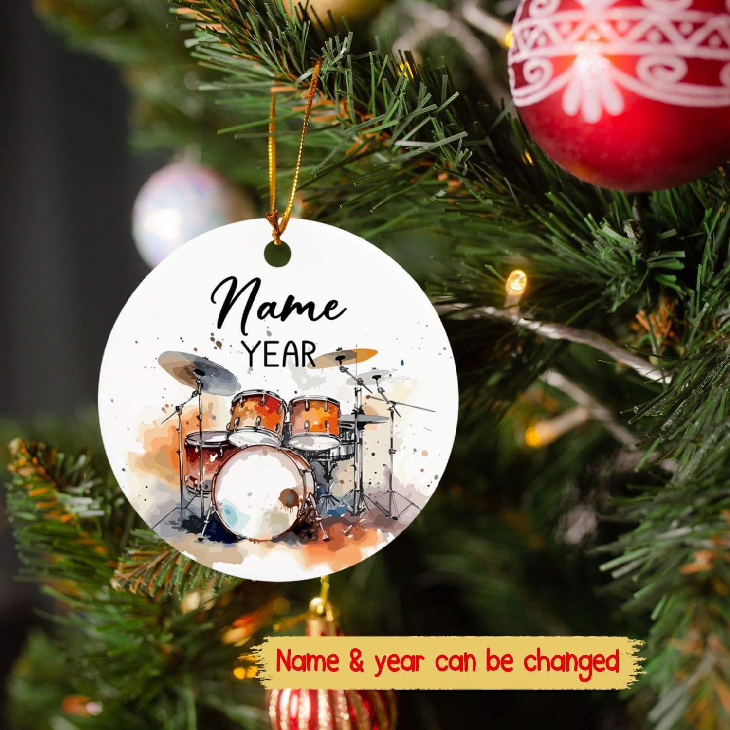Adorno personalizado con nombre, adorno para árbol de Navidad 2023, adorno de Navidad personalizado para bateristas de banda, amantes de la batería,