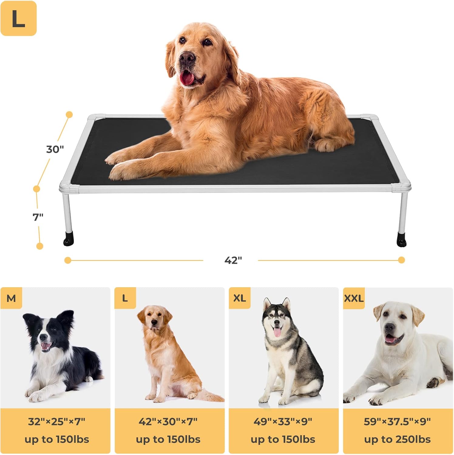 Veehoo – Cama elevada tipo catre para perros grandes, refrescante, a prueba de mordiscos, lavable y con patas antideslizantes, para interiores y