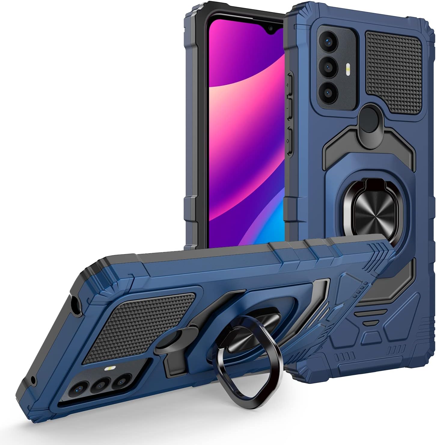 OWMGTS Funda para TCL 30SE con protector de pantalla, de goma a prueba de golpes, soporte magnético para automóvil, función atril incorporado, funda