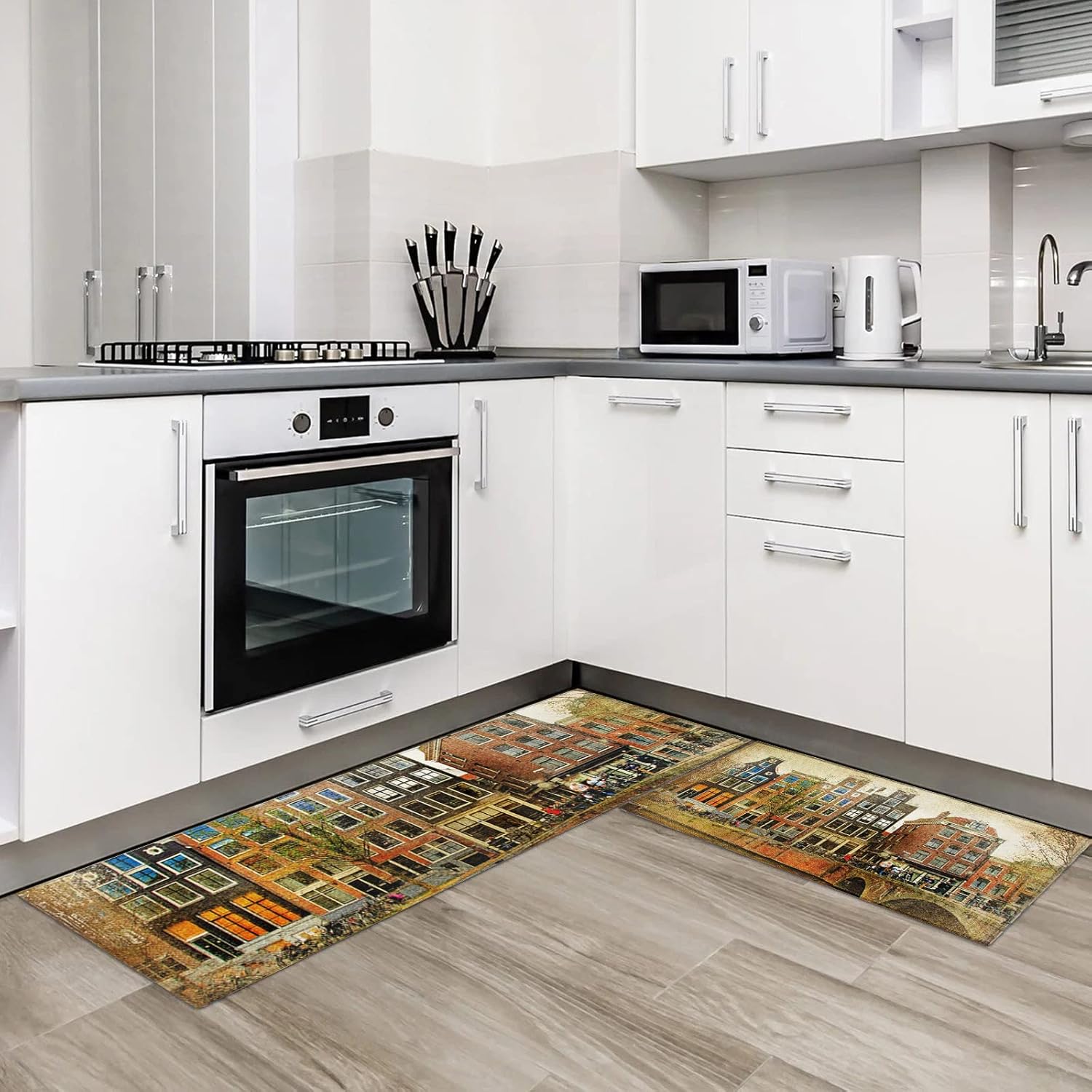Womenfocus Tapete de cocina, tapete de cocina vintage Amsterdam, tapete de cocina para piso, tapete antifatiga, tapete de cocina antideslizante y