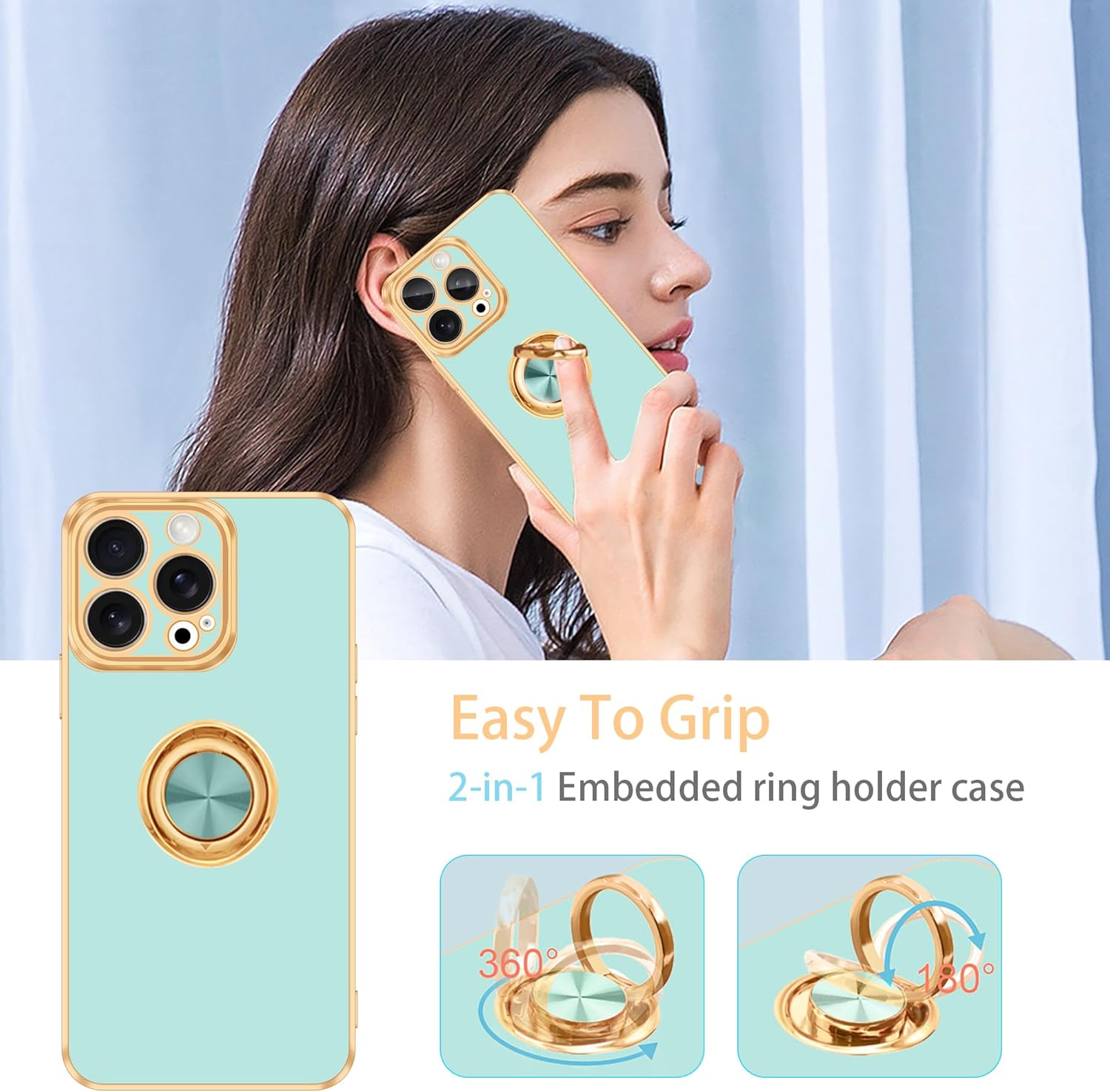 Fingic Funda para iPhone 15 Pro Max con soporte de anillo de 360 soporte magnético para automóvil Lindo soporte delgado para mujeres y niñas, funda