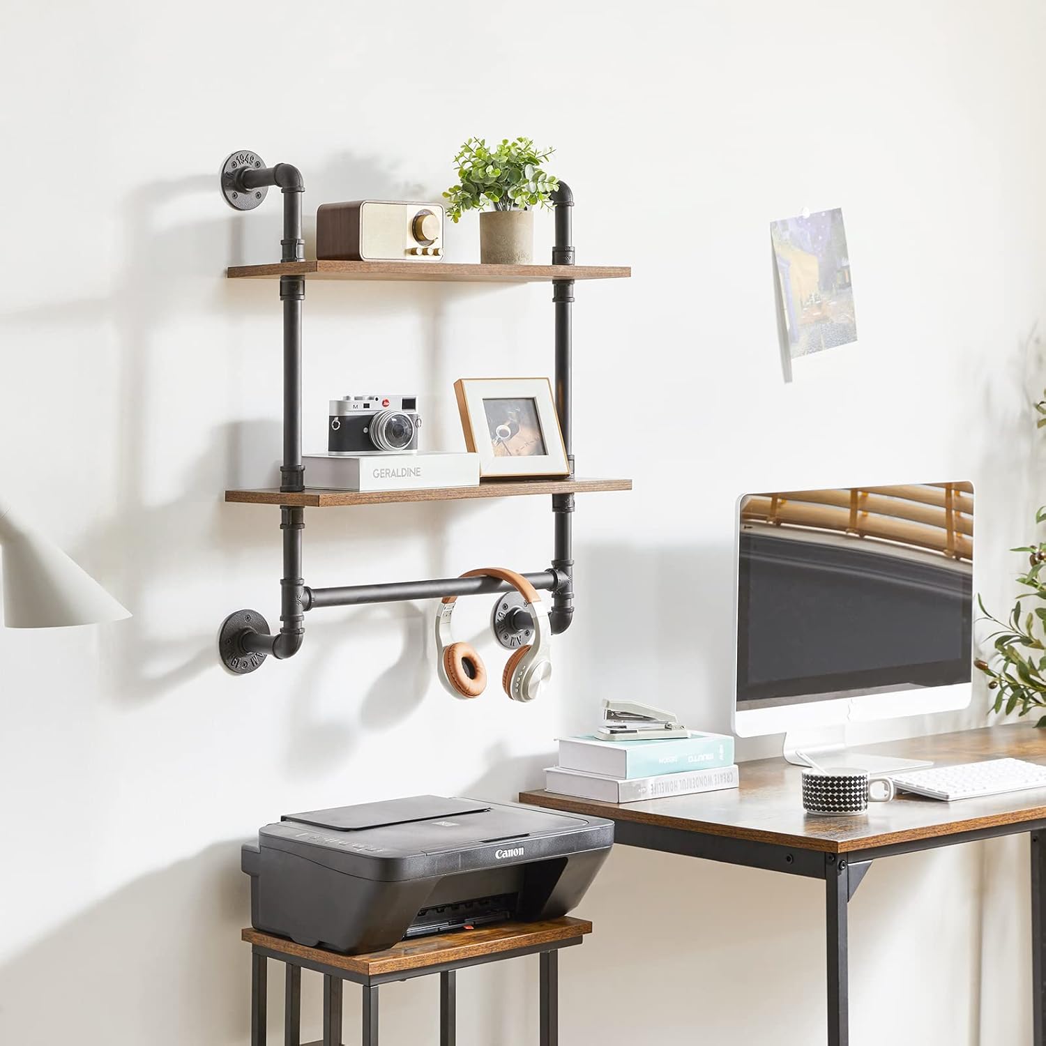 YMYNY Soporte de estante de tubo industrial, 2 niveles retro montado en la pared estante flotante, estantería de almacenamiento de bricolaje con