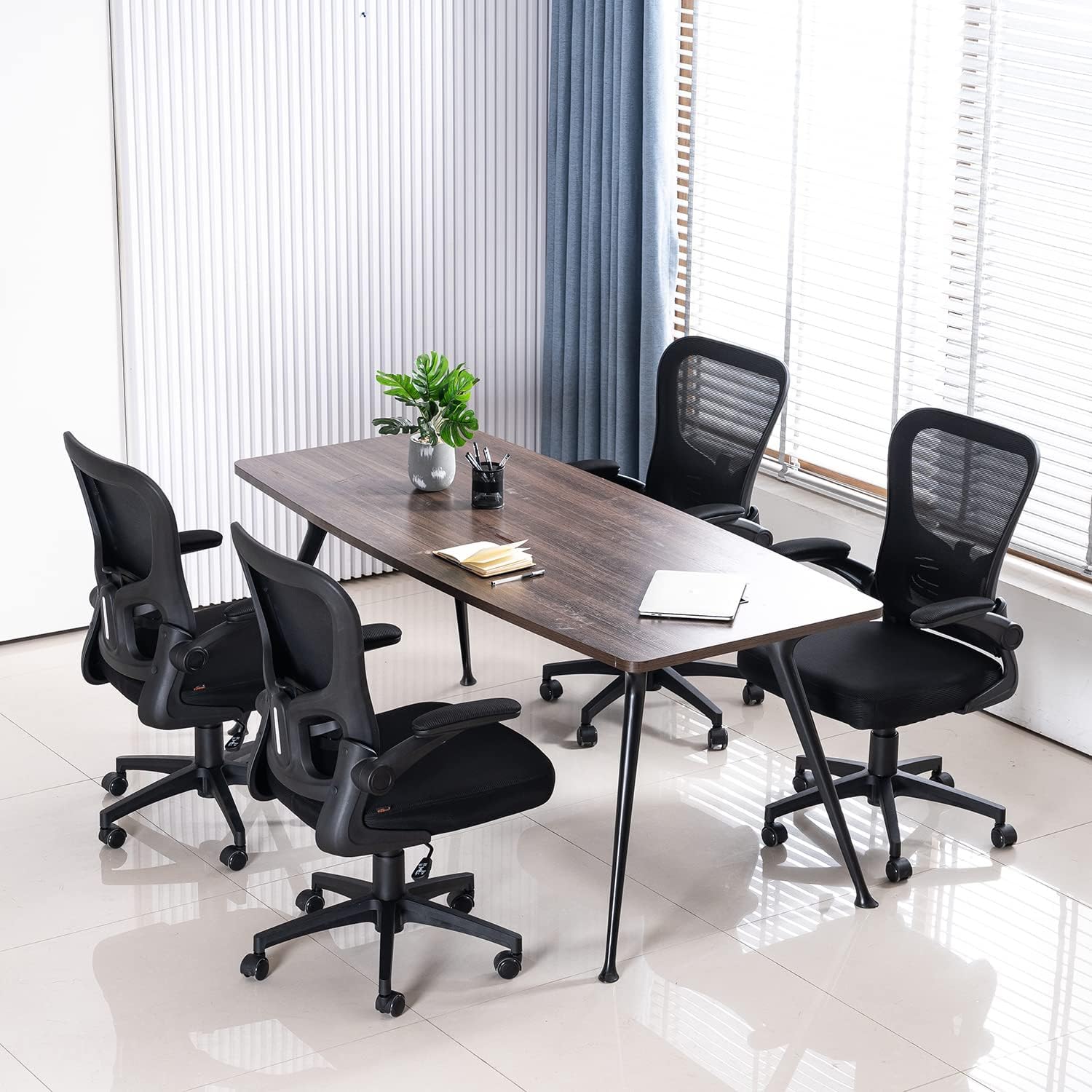 Furniliving Silla de oficina ergonómica de malla, silla de oficina en casa, silla de trabajo con respaldo medio con soporte lumbar, función de