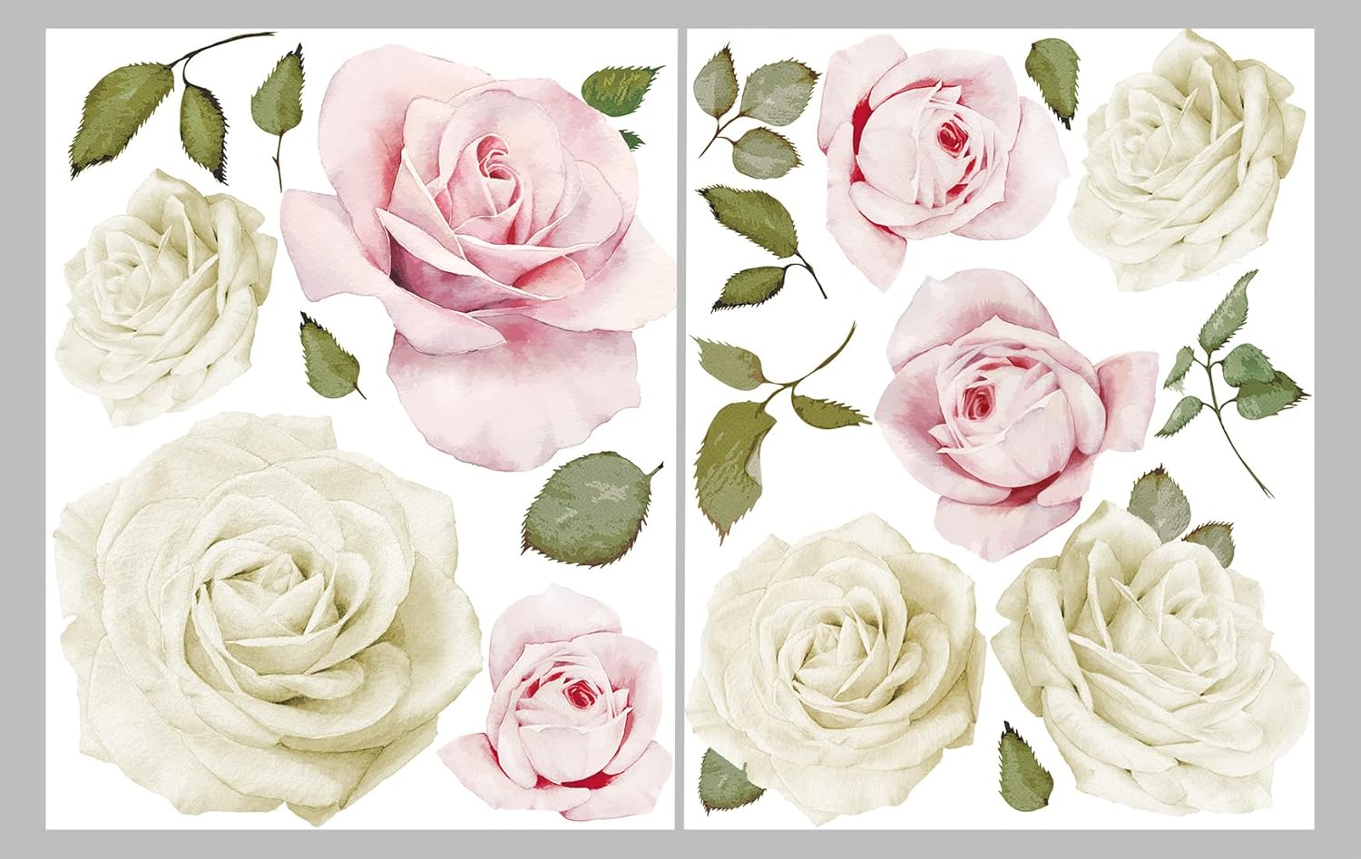 Calcomanías de pared de rosas de acuarela (acuarela rosa y blanca)