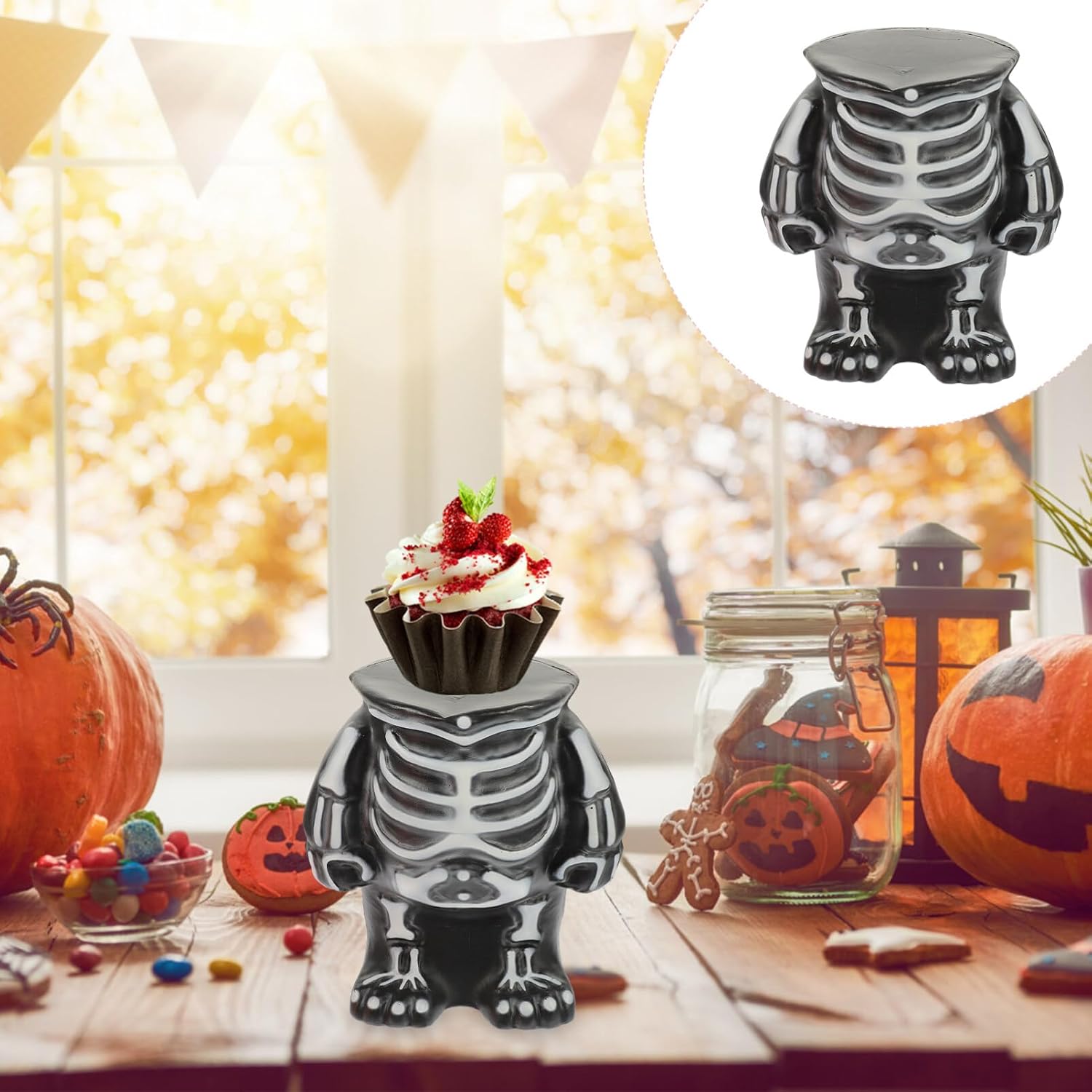 SEWACC Soporte de exhibición en forma de esqueleto de Halloween, soporte de calabaza de Halloween, bandeja de base, bandeja espeluznante para