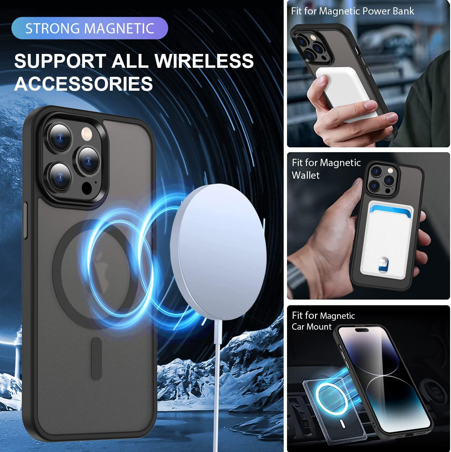 SKYE1NY Funda magnética para iPhone 13 Pro Max, probada en caídas de grado mil, compatible con magnética, a prueba de golpes, translúcida, delgada,