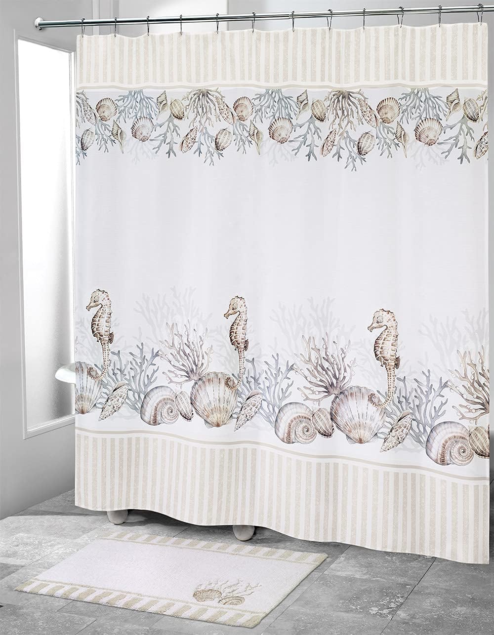 Avanti Linens – Cortina de ducha de tela, decoración de baño inspirada en Sealife (colección Destin, 72 pulgadas)