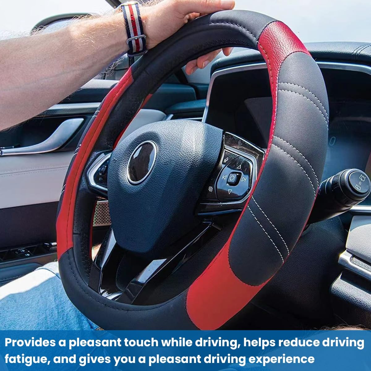Funda universal de 15 pulgadas para volante de automóvil, protector de volante deportivo de microfibra elástica, antideslizante y transpirable,