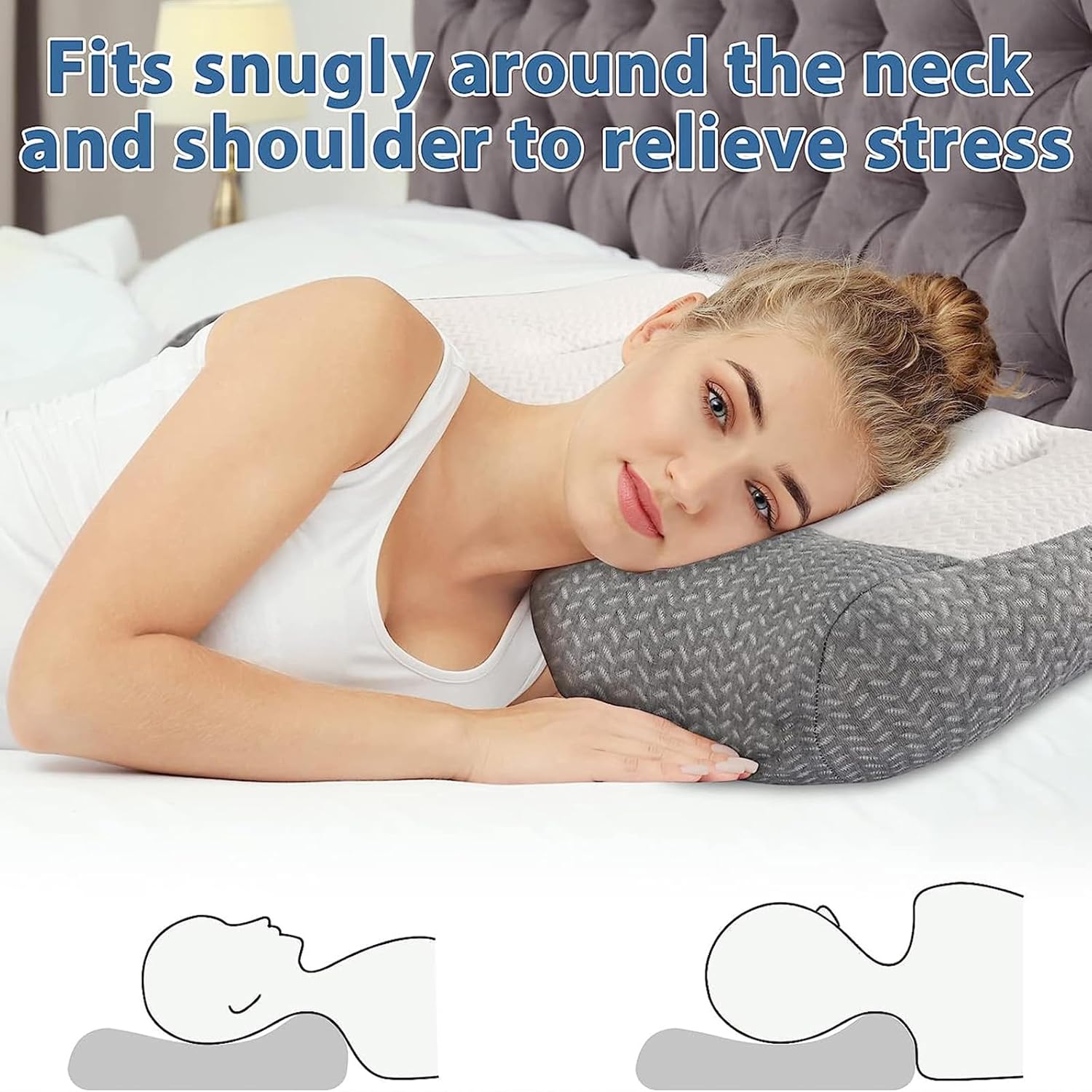 Almohada súper ergonómica, almohada ortopédica cervical ajustable con contorno cervical, almohada de cuello con memoria para dormir, almohada de