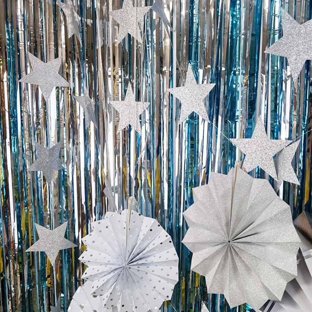 Cortinas de fondo para cabina de fotos de oropel de papel metálico para decoración de fiestas, paquete de 4 cortinas de flecos de papel de aluminio