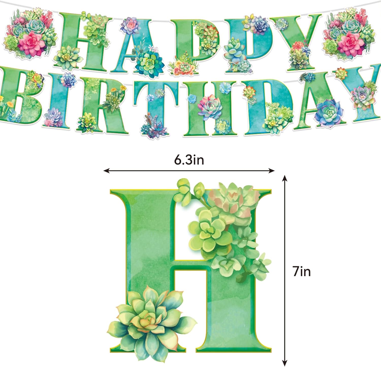 Plantas suculentas, decoraciones de fiesta de cumpleaños, plantas suculentas, suministros de fiesta, incluye pancarta de cumpleaños, decoración de