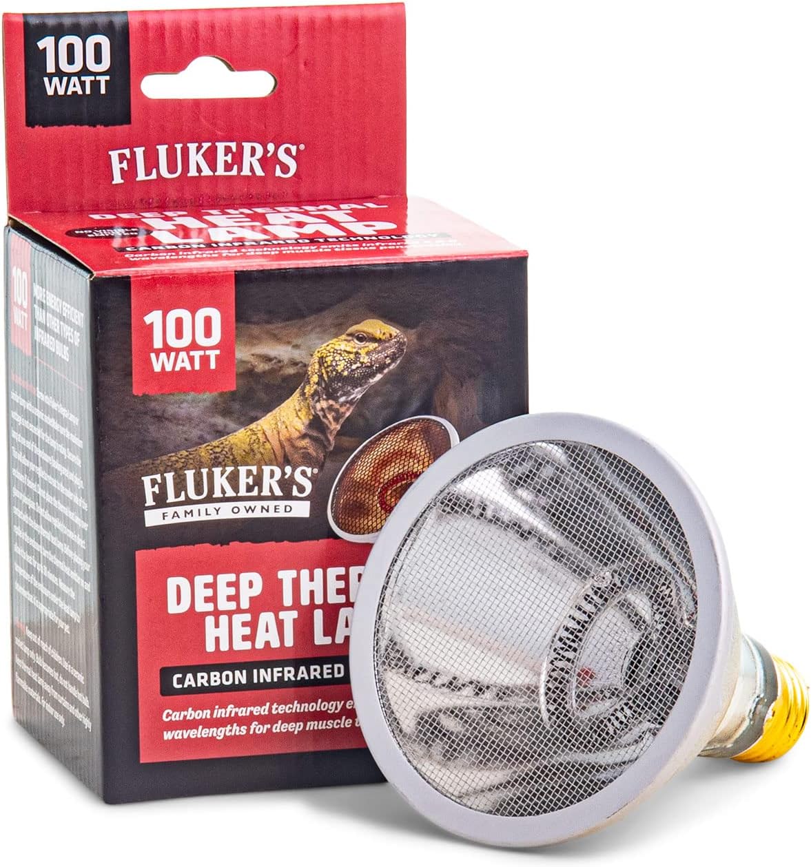 Fluker’s Lámpara de calor térmico profundo para reptiles con tecnología infrarroja de carbono – 100 vatios