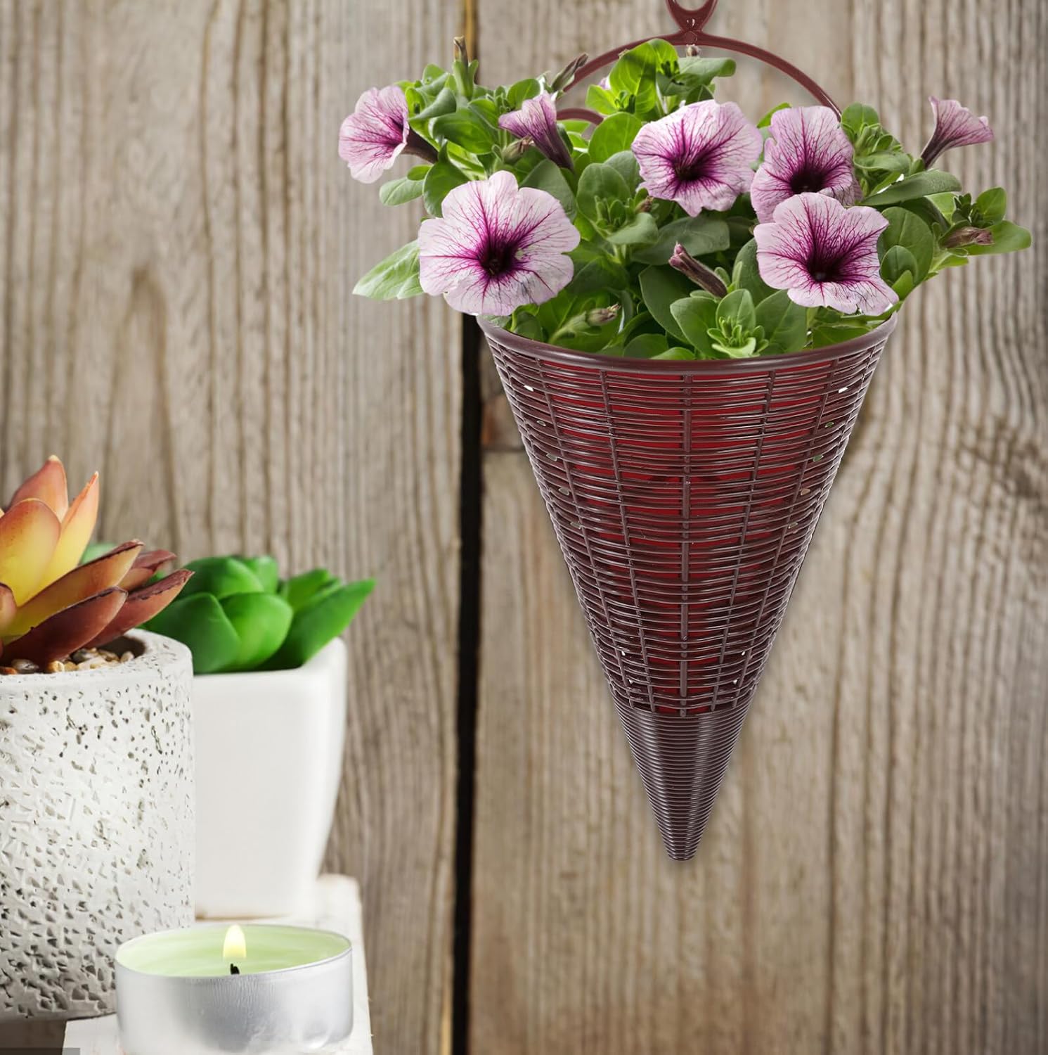 Cesta 5 piezas de ratán colgante de mimbre para macetas colgantes en forma de cono, maceta colgante de mimbre, maceta de pared para pájaros para