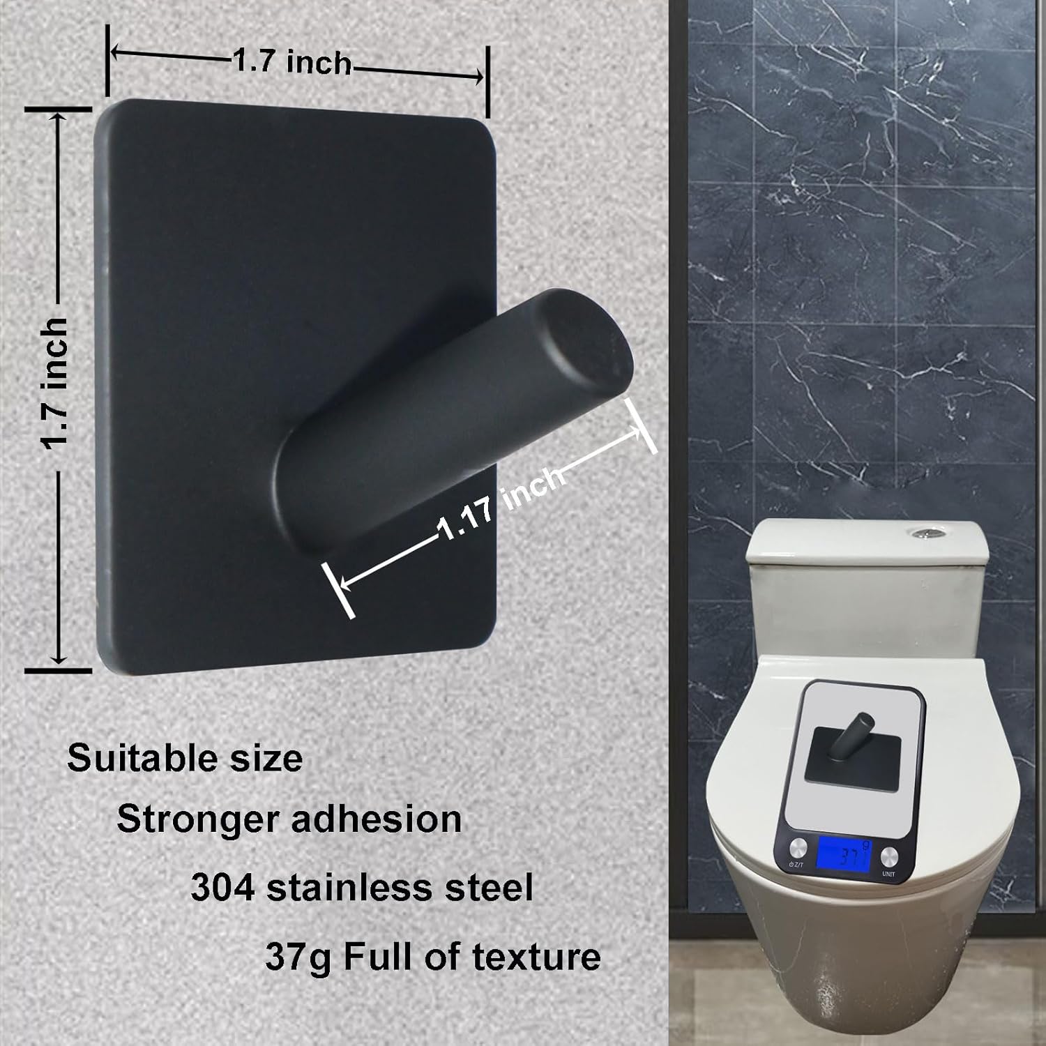 OUSUNERY Ganchos para toallas para baño montados en la pared, paquete de 6 ganchos adhesivos para colgar toallas de baño, soporte negro mate para