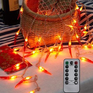 Dreamworth Guirnalda de luces de chile rojo, 10 pies, 20 luces LED de chile, funciona con pilas, luces de hadas Contol para bodas, Año Nuevo chino, Dreamworth Guirnalda de luces de chile rojo, 10 pies, 20 luces LED de chile, funciona con pilas, luces de hadas Contol para bodas, Año Nuevo chino,