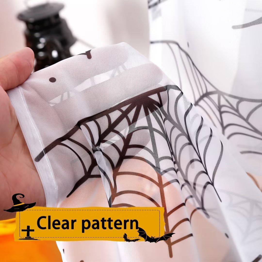 Cortinas de Halloween para sala de estar, cortinas traslúcidas blancas de 84 pulgadas de largo, 2 paneles de decoración de Halloween para el hogar,