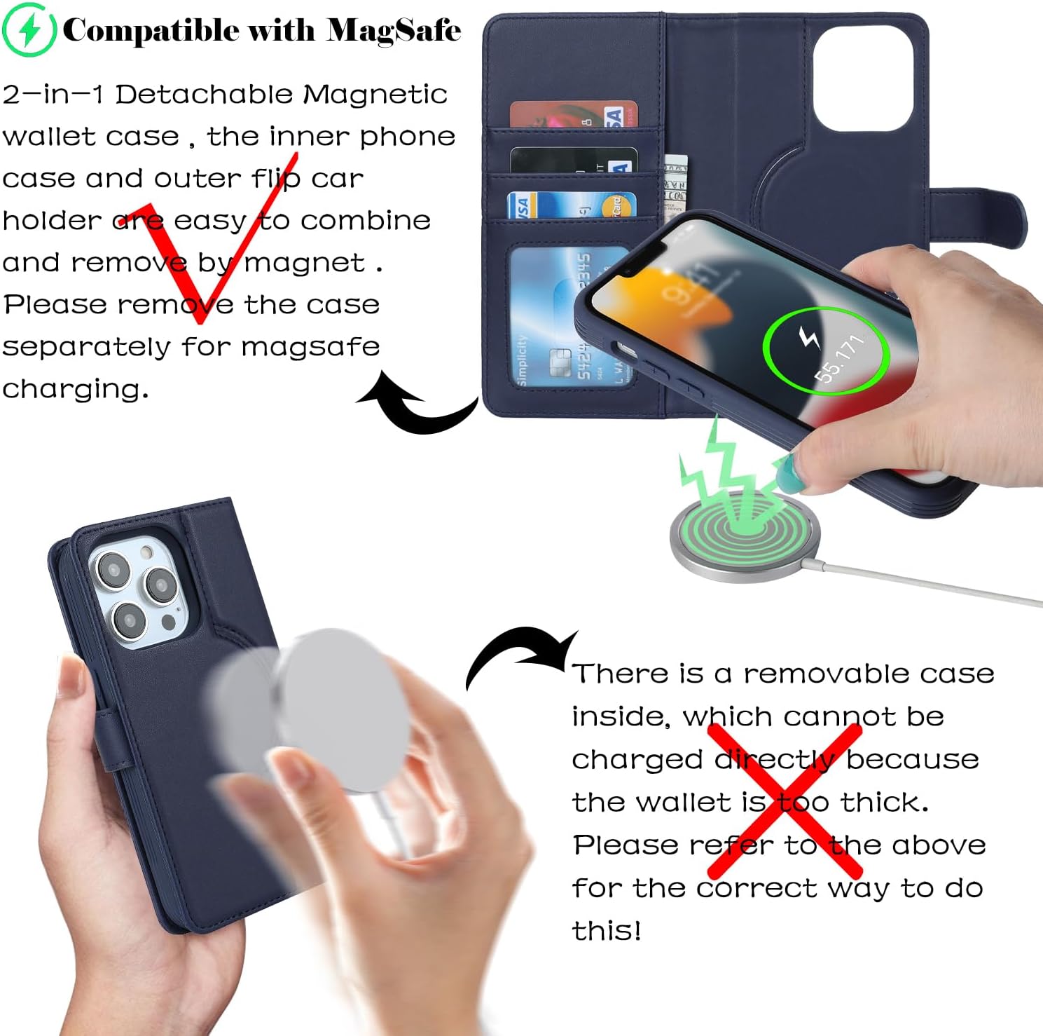 Havaya Magsafe – Funda tipo cartera para iPhone 11 Pro Max, compatible con iPhone 11 Pro Max, funda con tarjetero para iPhone 11 Pro Max, funda para