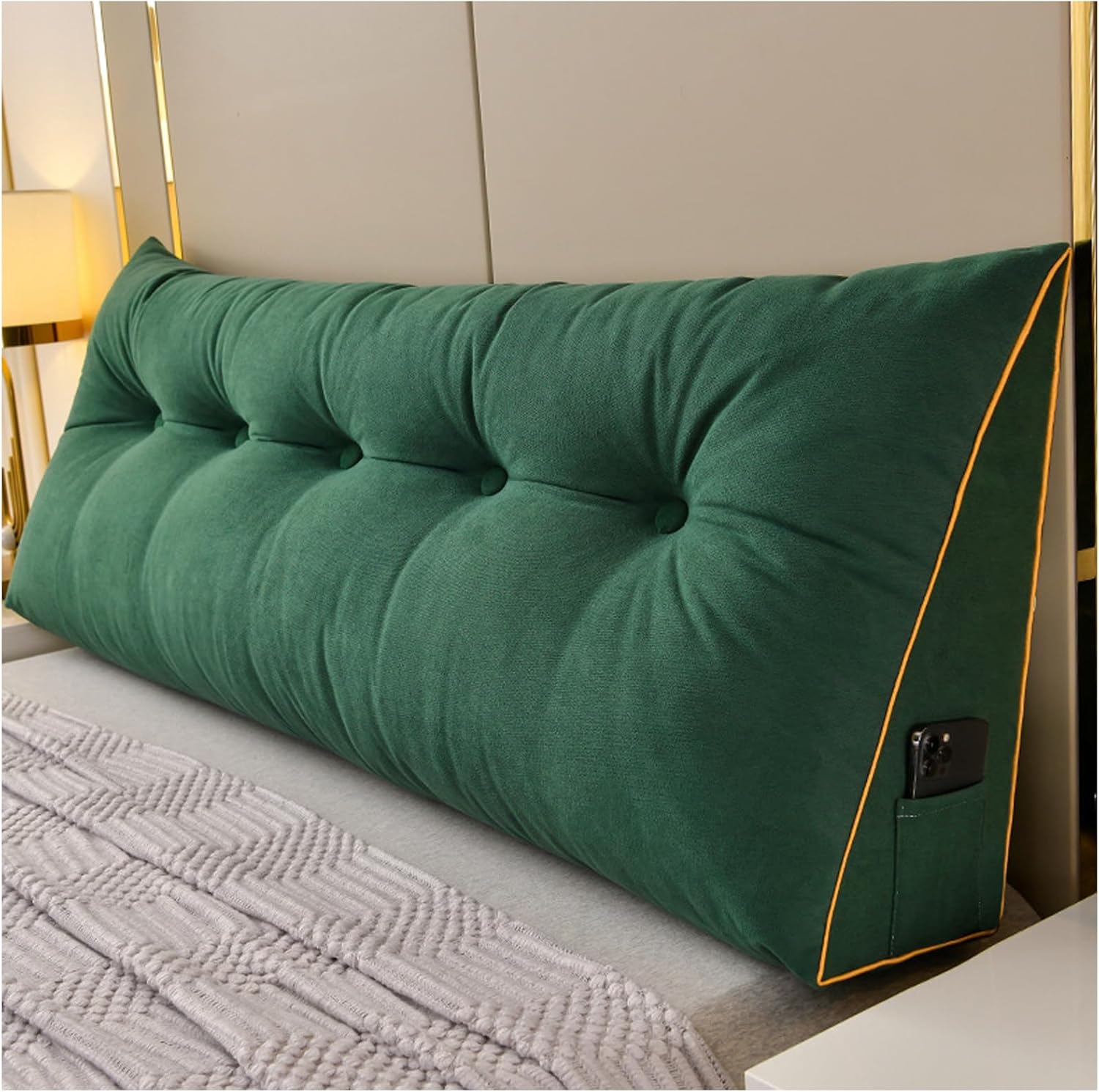 NENAGGE Almohada triangular para cabecero, almohada de cuña para cama de día, almohada grande de respaldo de lectura con correas fijables, cojín de