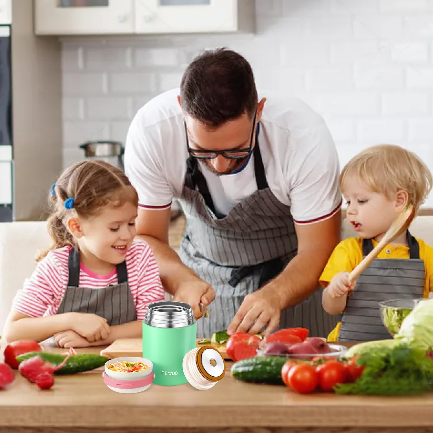 FEWOO Termos de comida, contenedor aislado de 20 onzas para almuerzo y sopa para alimentos fríos y calientes, para niños y adultos, tarro de