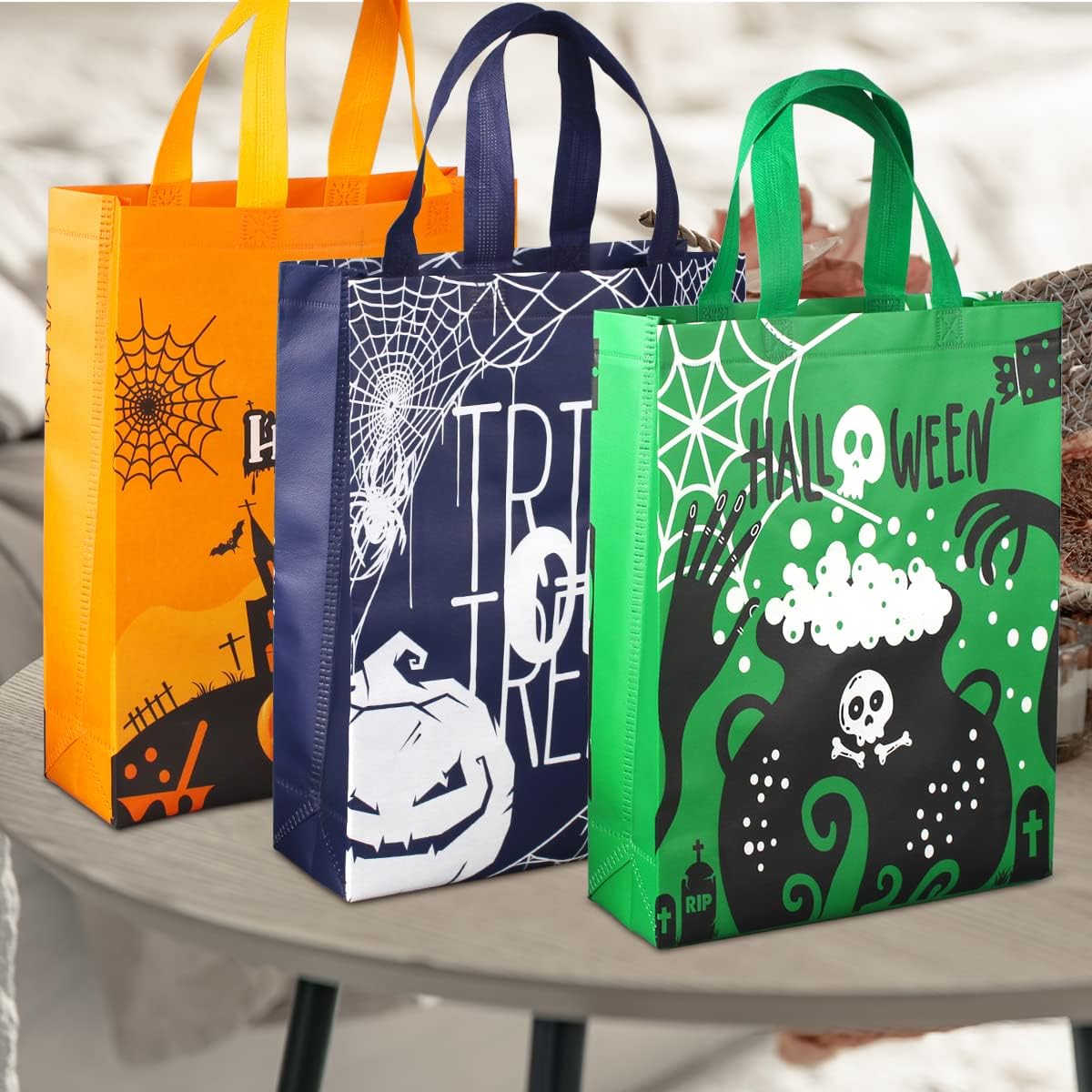 Aviski 6 bolsas de Halloween para dulce o truco, bolsas de Halloween con asas, bolsas de regalo grandes, bolsas multifuncionales no tejidas para