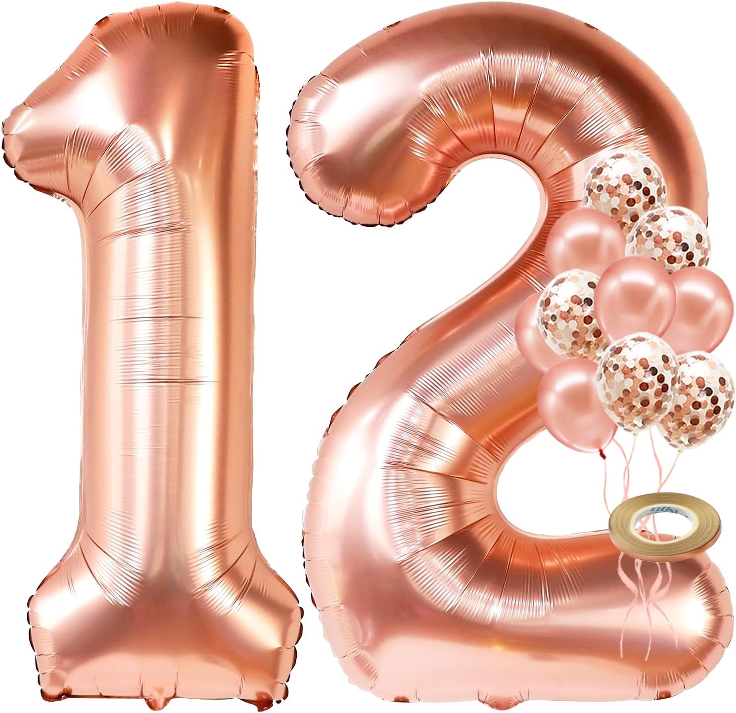 KatchOn, Cortina de flecos de oro rosa extra grande  Paquete de 2  Fondo de oro rosa, globos de 12 cumpleaños  Globos de oro rosa con el número 12