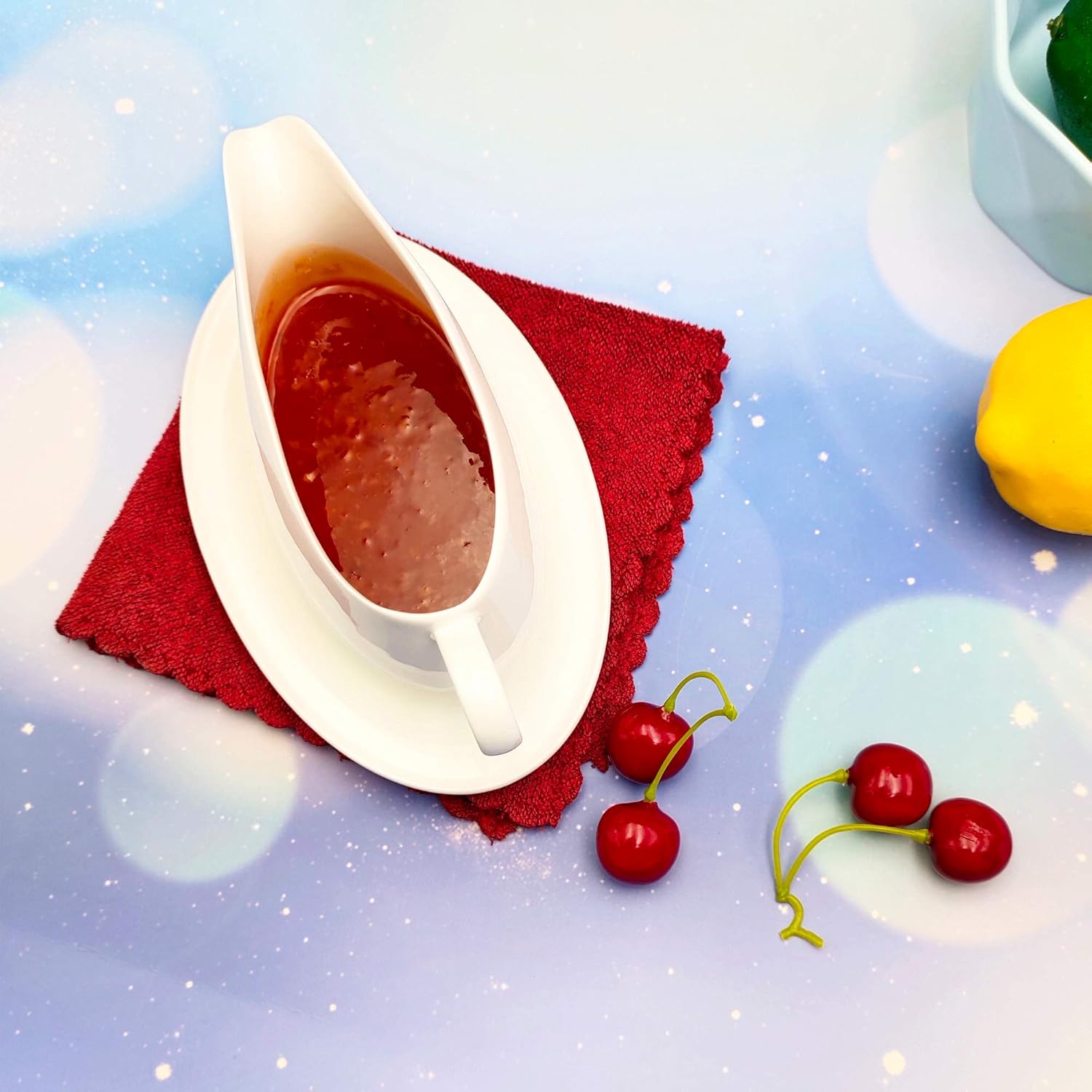 Salsa de cerámica con bandeja, apta para microondas y lavavajillas, color blanco (8 onzas)