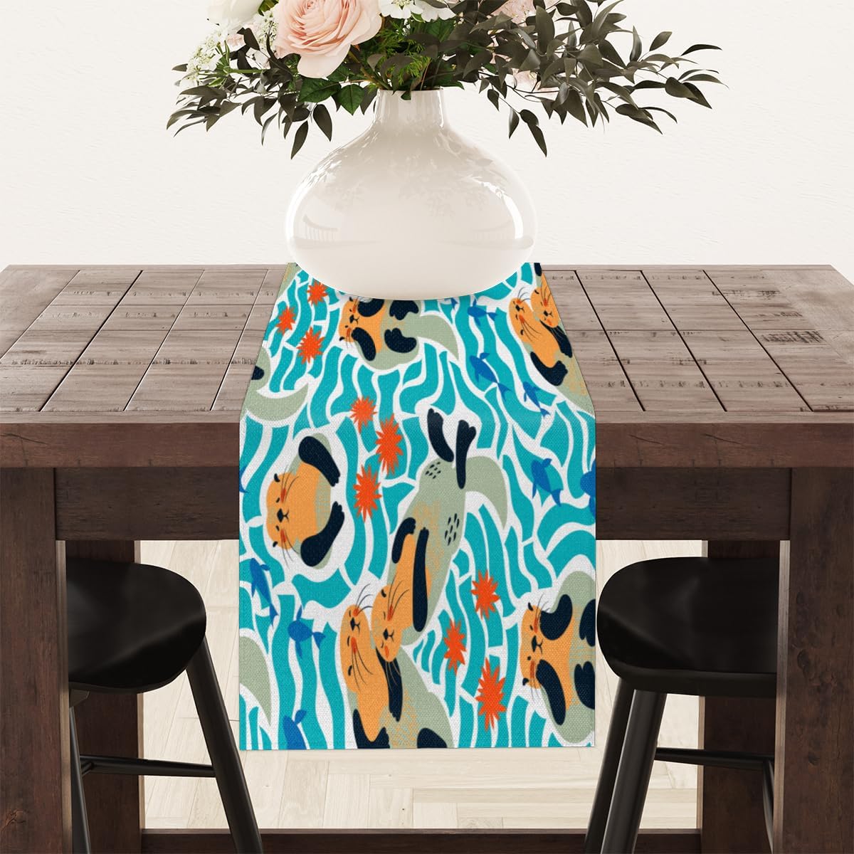Table Runner Cartoon Sea Lion Baby, Rustic Linen Table Cloth for Farmhouse Kitchen, Dinner, Events, Party, Holiday Table Decor 13 x 36 Inches