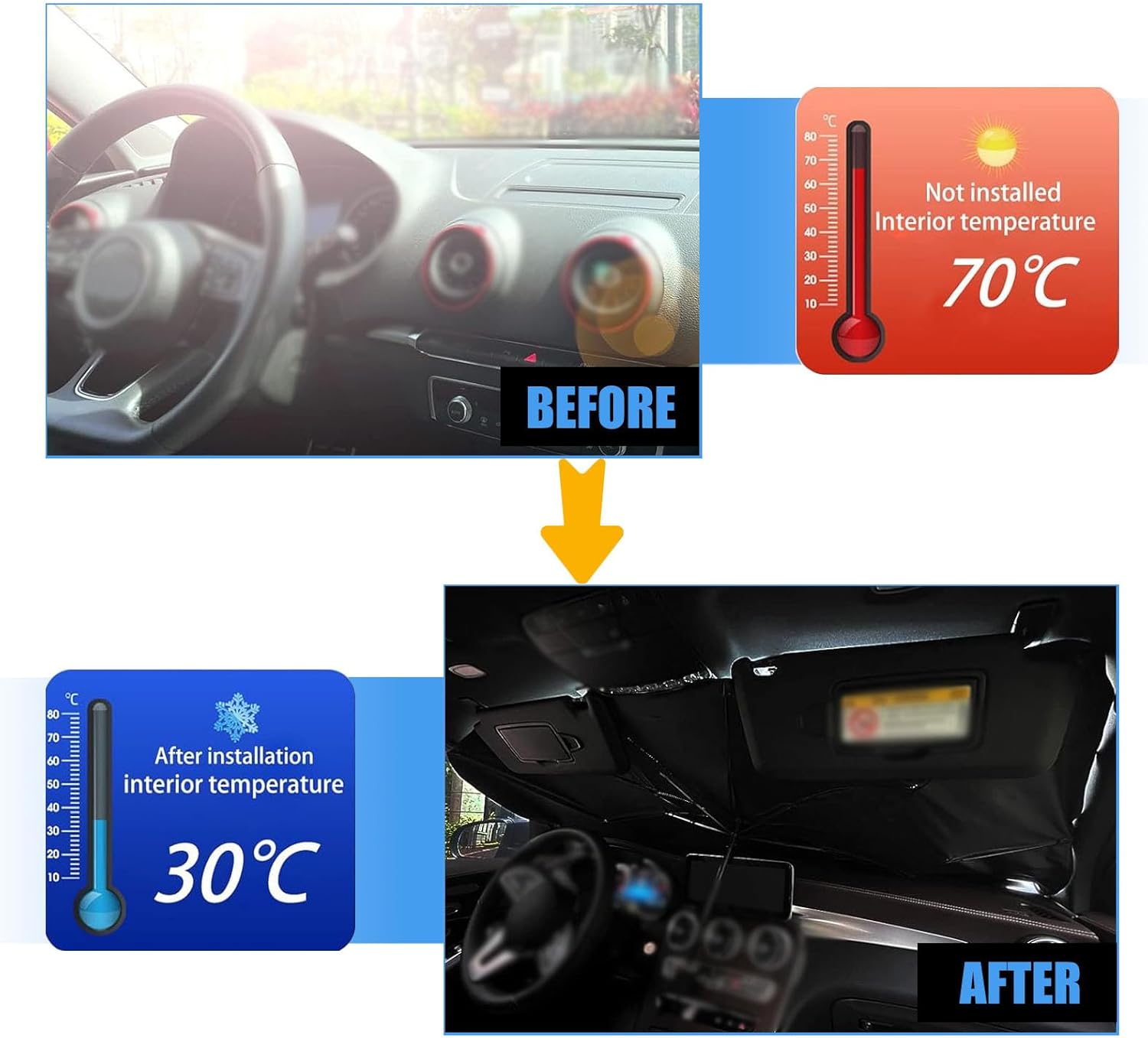 UGSHY Pack-1 Parasol para parabrisas de automóvil, 31 x 55 pulgadas, parasol plegable, repuesto universal de automóvil, para la mayoría de