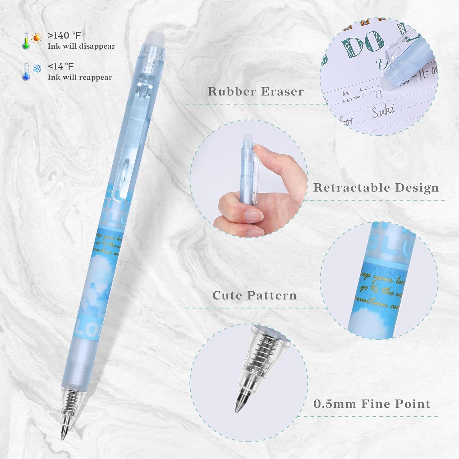 12 bolígrafos de gel borrables, hacen desaparecer los errores, punta fina de 0.020 in, escritura suave para rompecabezas de planificación, tinta