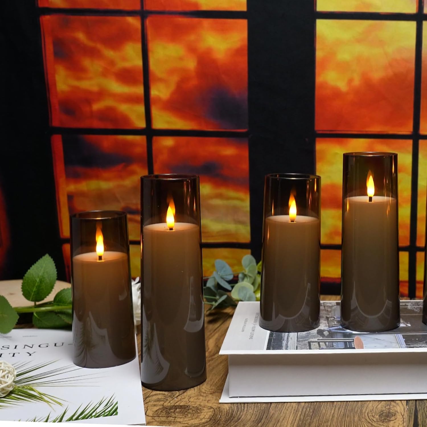 Velas parpadeantes sin llama que funcionan con pilas con control remoto y temporizador de 2468 horas, velas LED de pilar de plexiglás paquete de 9