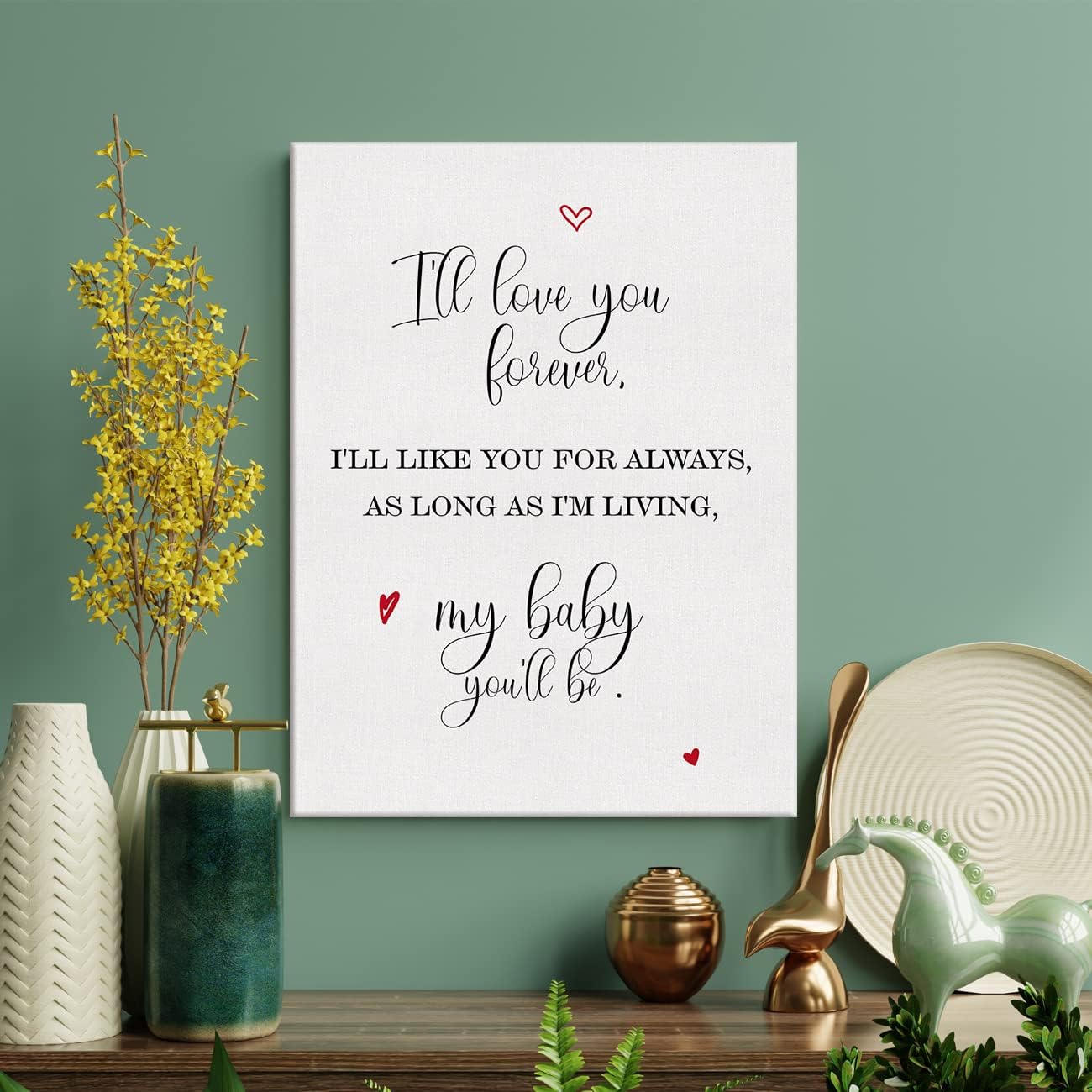 LEXSIVO Lienzo impreso con texto en inglés “I’ll Love You Forever” para el hogar, cuarto del bebé, decoración de pared de 12 x 15 pulgadas, póster