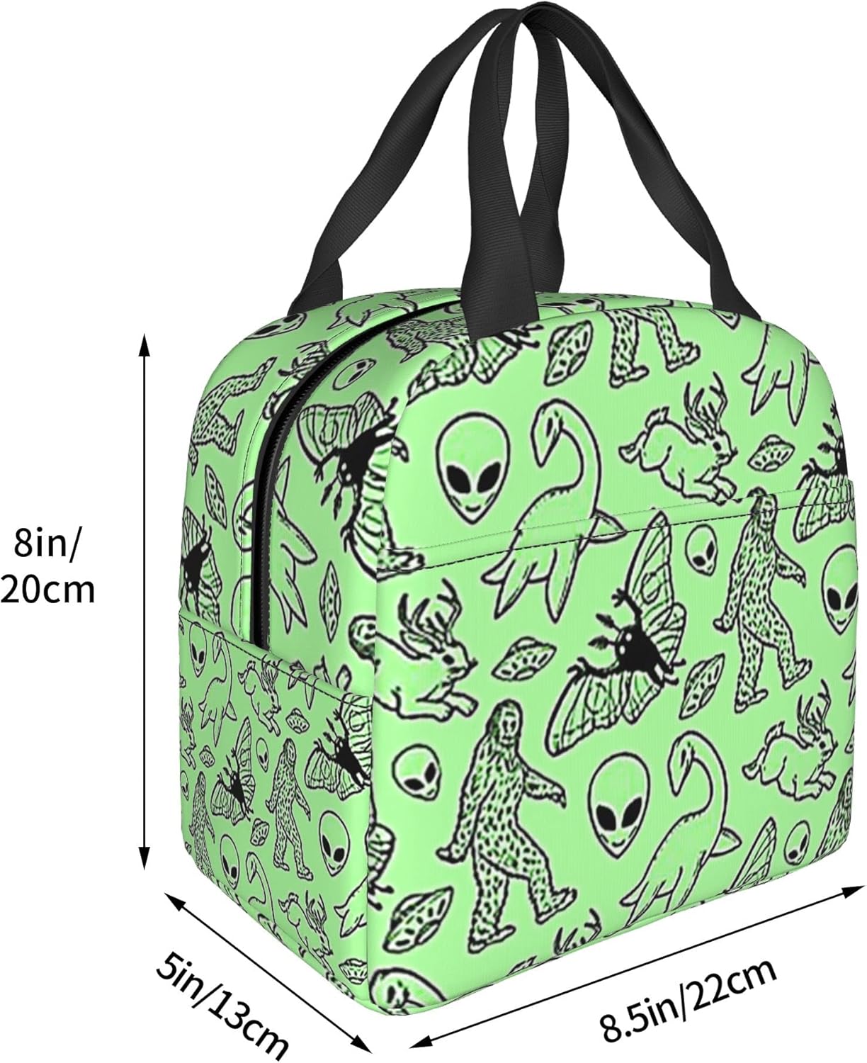 Bolsa de almuerzo portátil para alienígenas, dinosaurios salvajes, verde, aislada, a prueba de fugas, compras de comestibles, campamento, viajes por