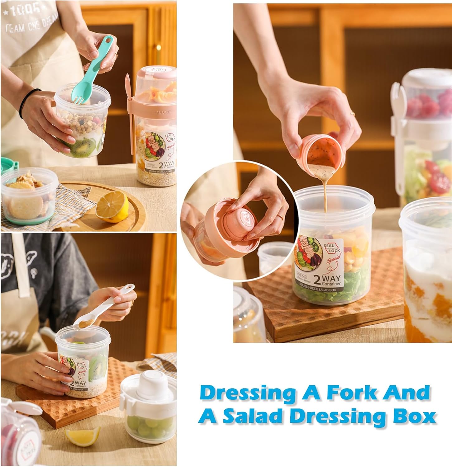 Tazas de desayuno sobre la marcha, taza de ensalada para llevar, cereales de yogur, avena durante la noche, recipientes para parfait y aderezo de