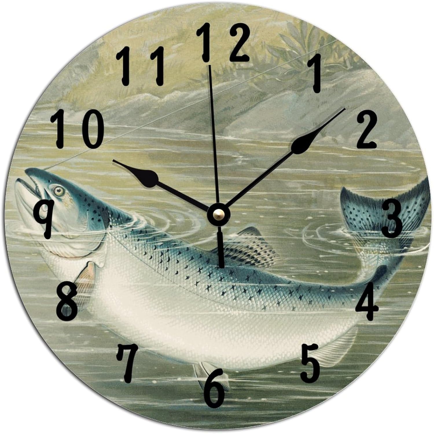 ArogGeld Reloj de madera con diseño de pez y trucha arco iris, regalo para amantes de la pesca, reloj de pared colgante con pilas, reloj de madera