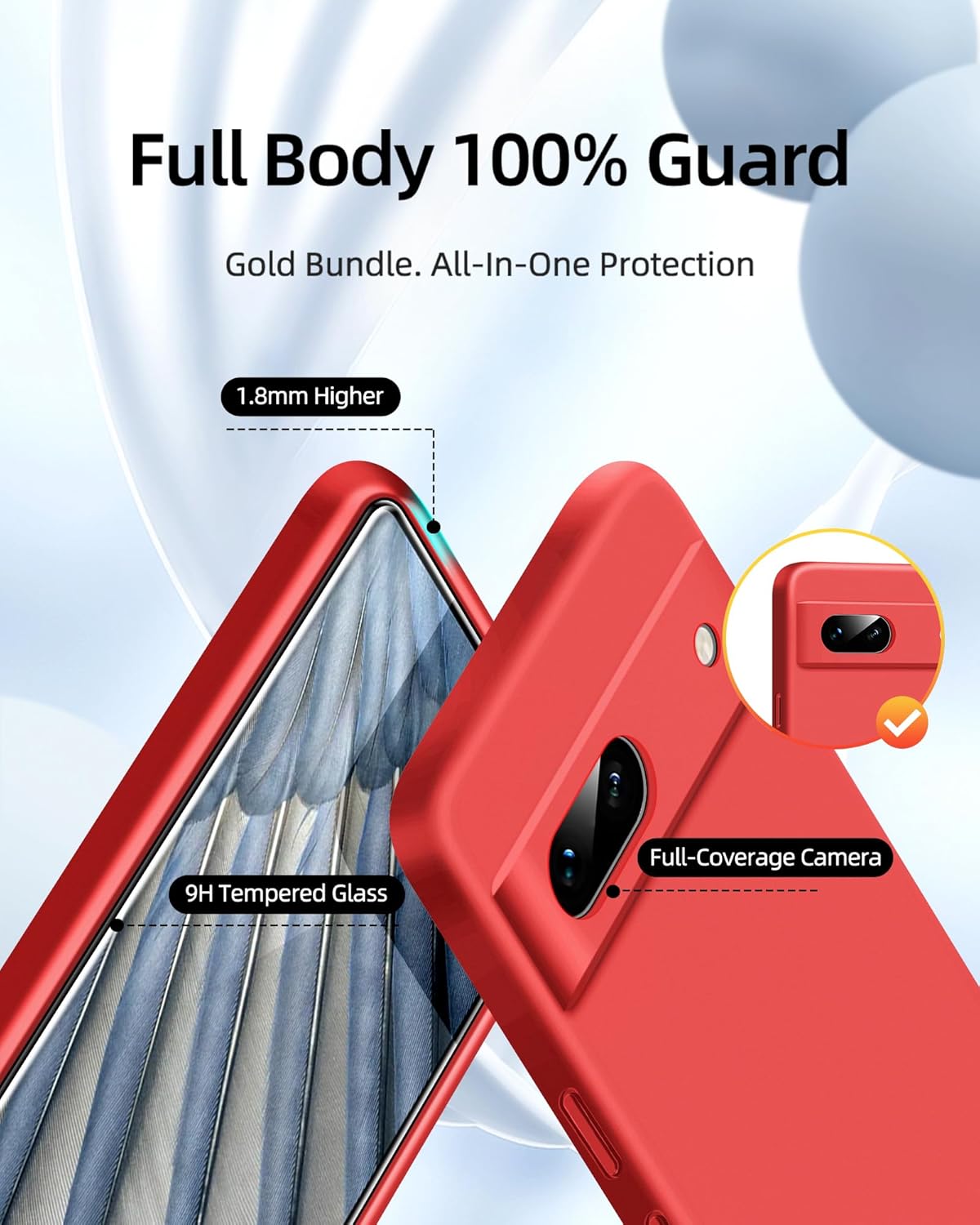 Dssairo Funda 3 en 1 para Google Pixel 7A, con 2 protectores de pantalla, con protección completa de la cámara, funda protectora delgada de silicona
