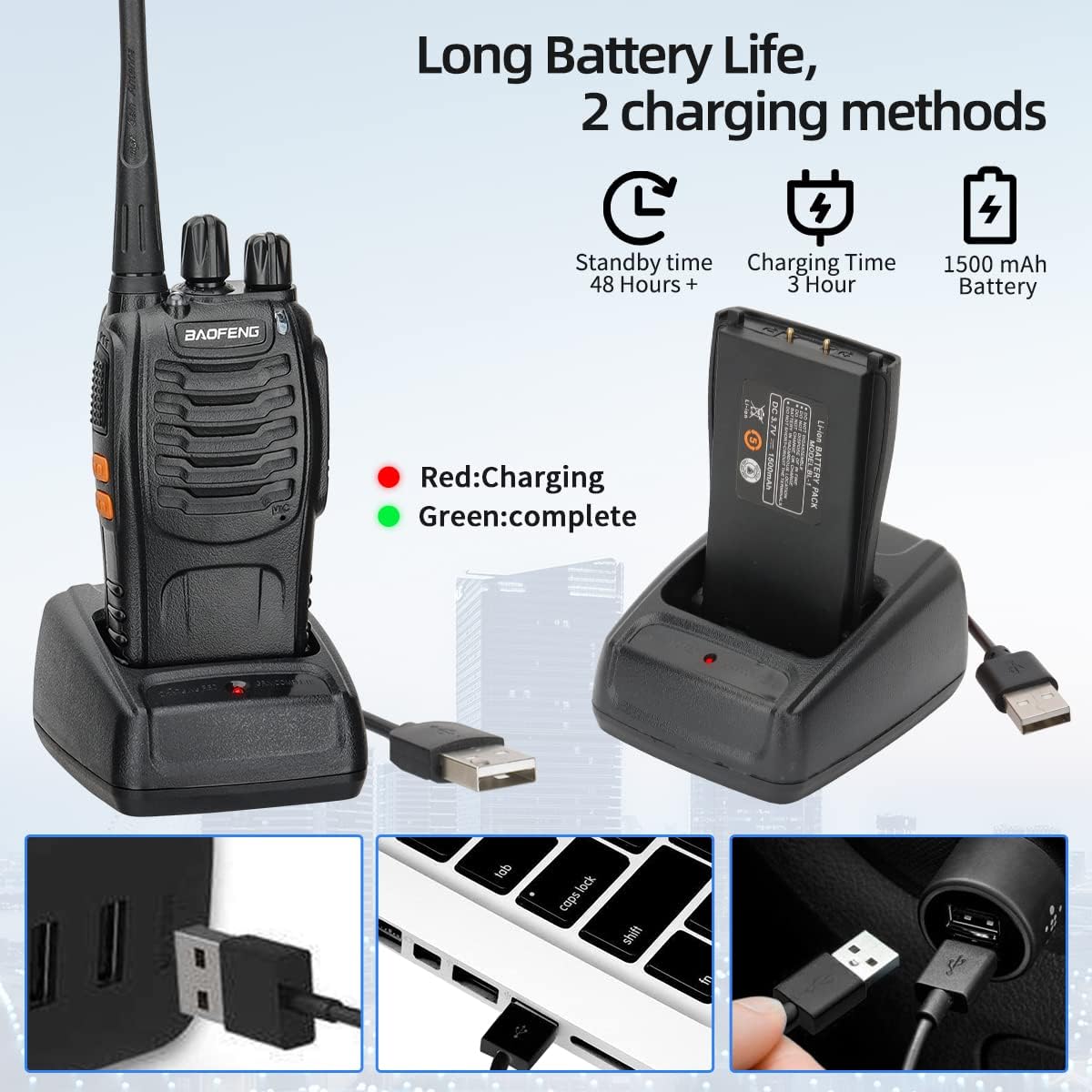 Baofeng – Walkie Talkies para adultos, cargador USB recargable de radio bidireccional de largo alcance con 1 cable de programación, 16 canales,
