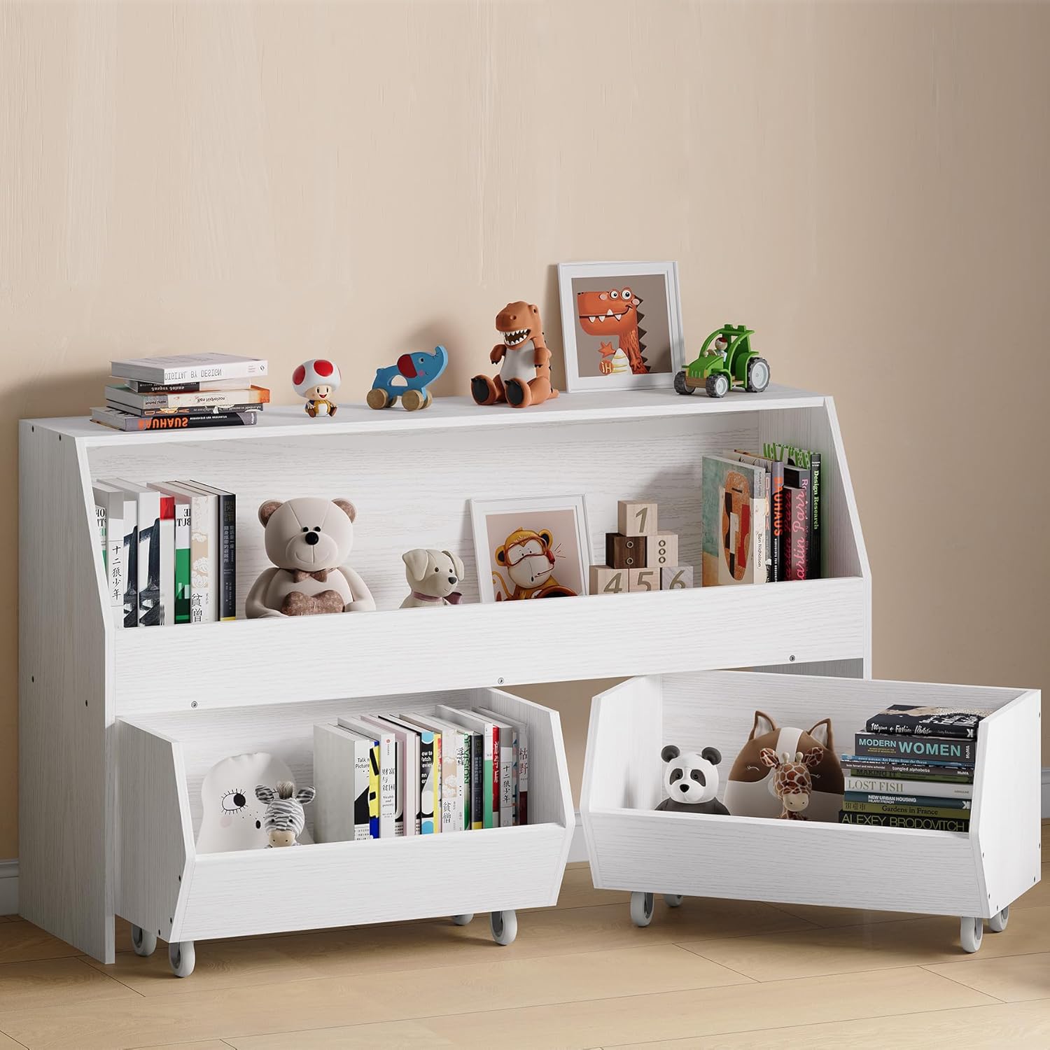 Almacenamiento y organizador de juguetes para niños, niños y niñas, estantería multifuncional y contenedor de almacenamiento con carrito móvil, caja