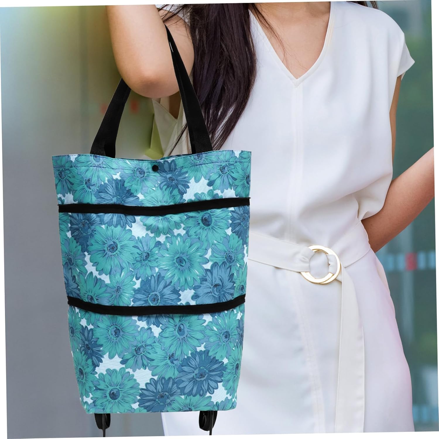 NUOBESTY Carrito de compras plegable Bolsa de mano plegable Bolsa de compras Bolsa de mano de tela Oxford portátil Bolsa de mano Carrito de compras