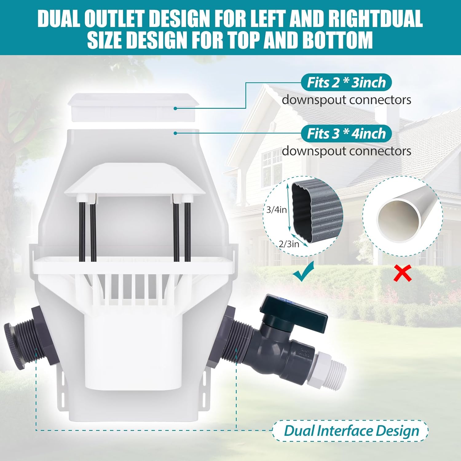 Rainwater Collection System-Tintsabo – Kit de desviador de barril de lluvia para bajantes estándar de 2 x 3 o 3 x 4 pulgadas, desviador de agua de