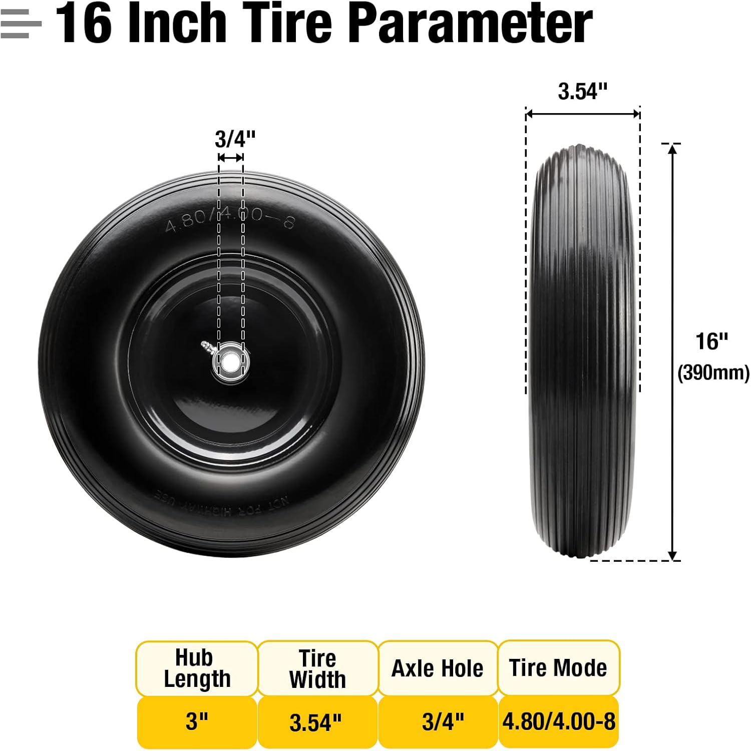 Neumático sólido de 16 pulgadas sin plano de 4.804.00-8 pulgadas con rodamiento de bolas de 34 pulgadas, neumático universal para carretillacamión