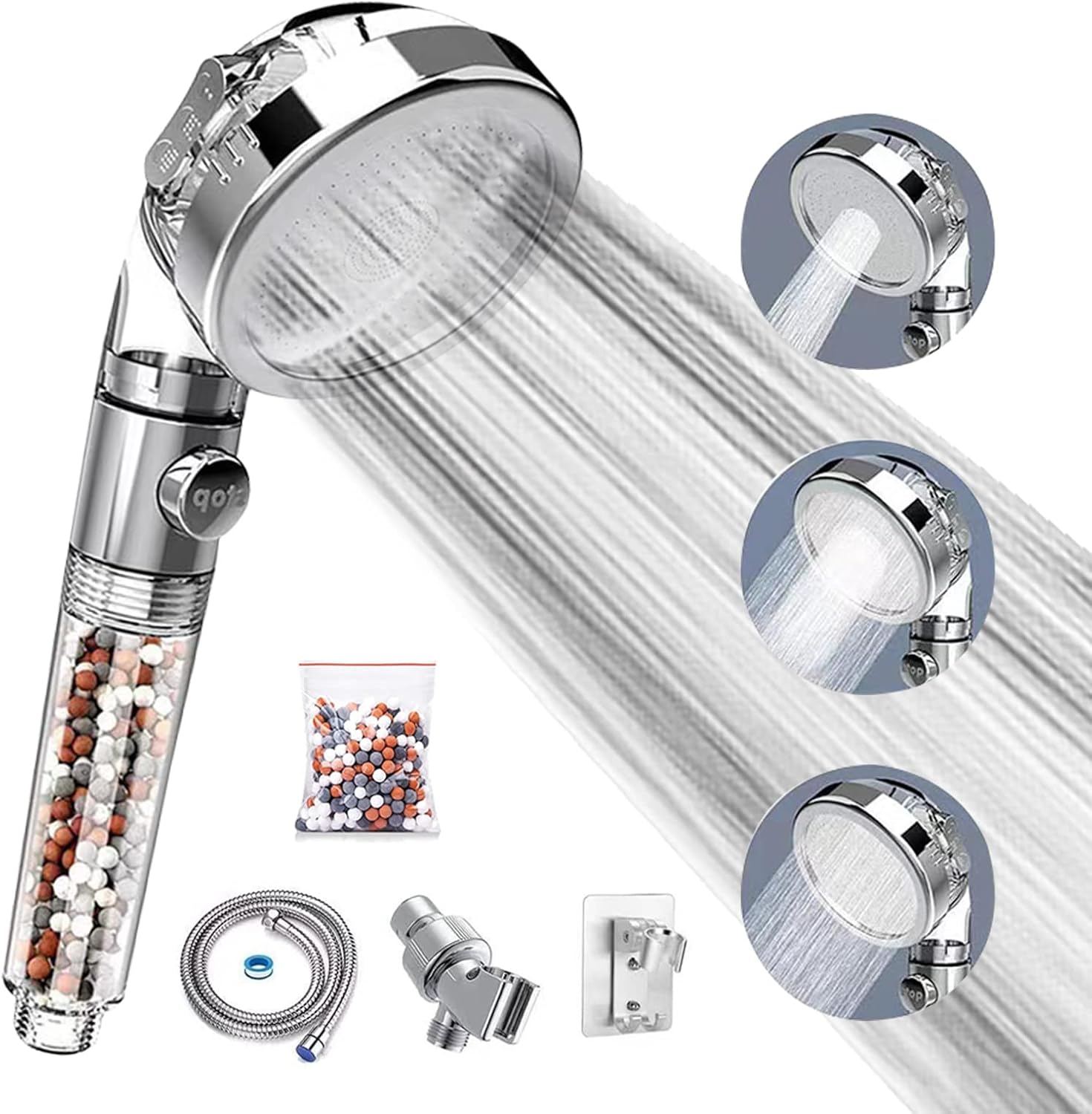 High Pressure Shower Head with Handheld & Shower Filter for Hard Water,Detachable Water Saving & Massage Setting Shower Heads with Hose and Holder