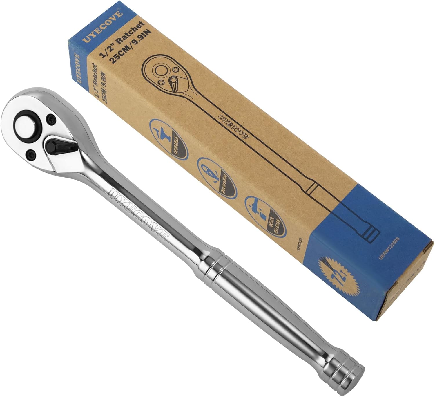 Llave de trinquete de 12 pulgada, llave de trinquete de 12, llave de enchufe, cabeza Cr-Mo reversible de liberación rápida de 72 dientes, fabricada