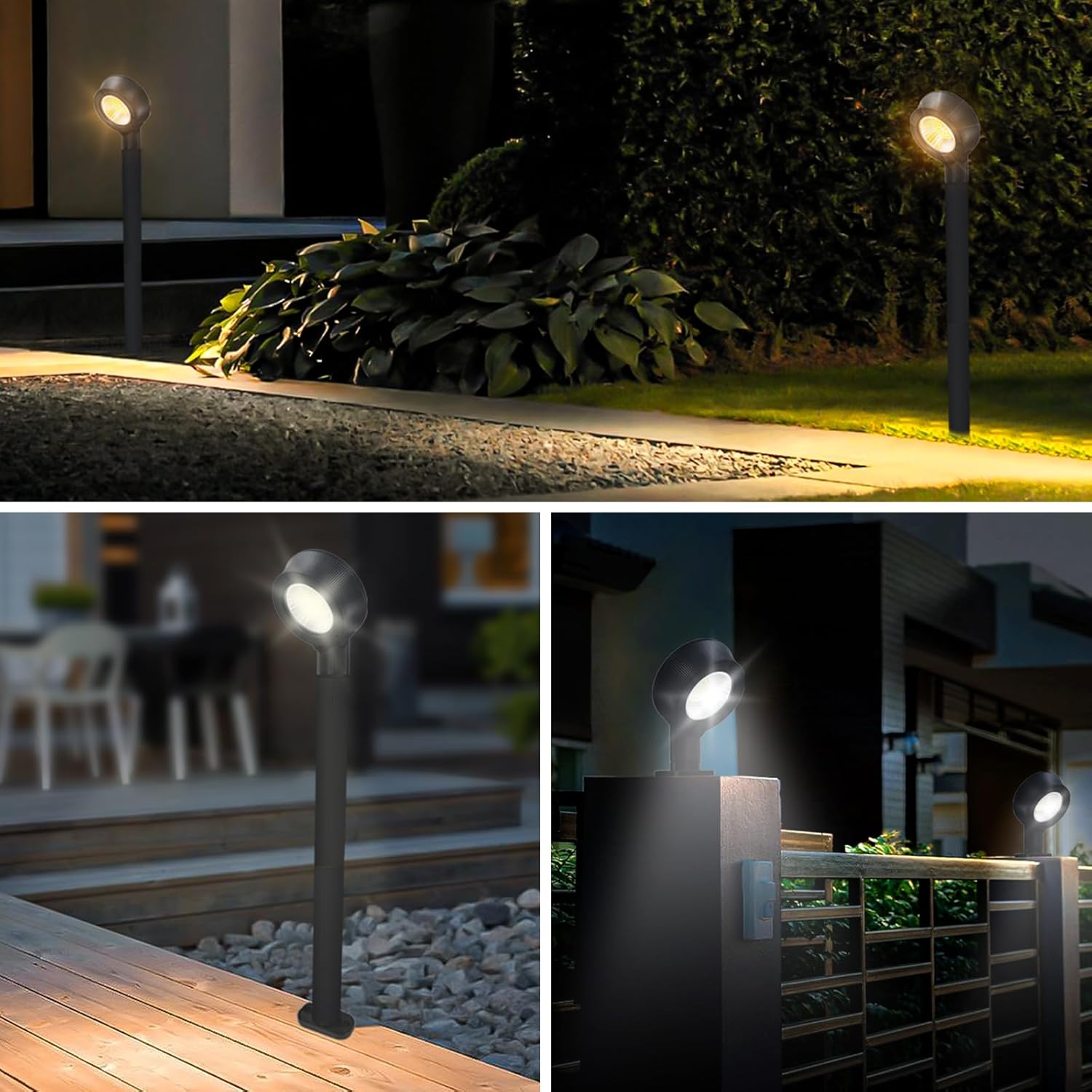 Luces solares para camino, luces solares LED de jardín de 300 lm, opciones LED blancas brillantes y cálidas, luces solares en forma de L, luces