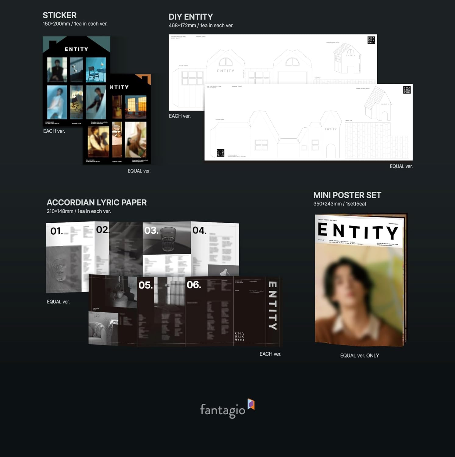 Astro Cha Eunwoo Entity 1er Mini Álbum CD+Póster Plegable en Paquete+Photobook+Photocard+Pegatina+Entidad DIY+Papel de Letras de