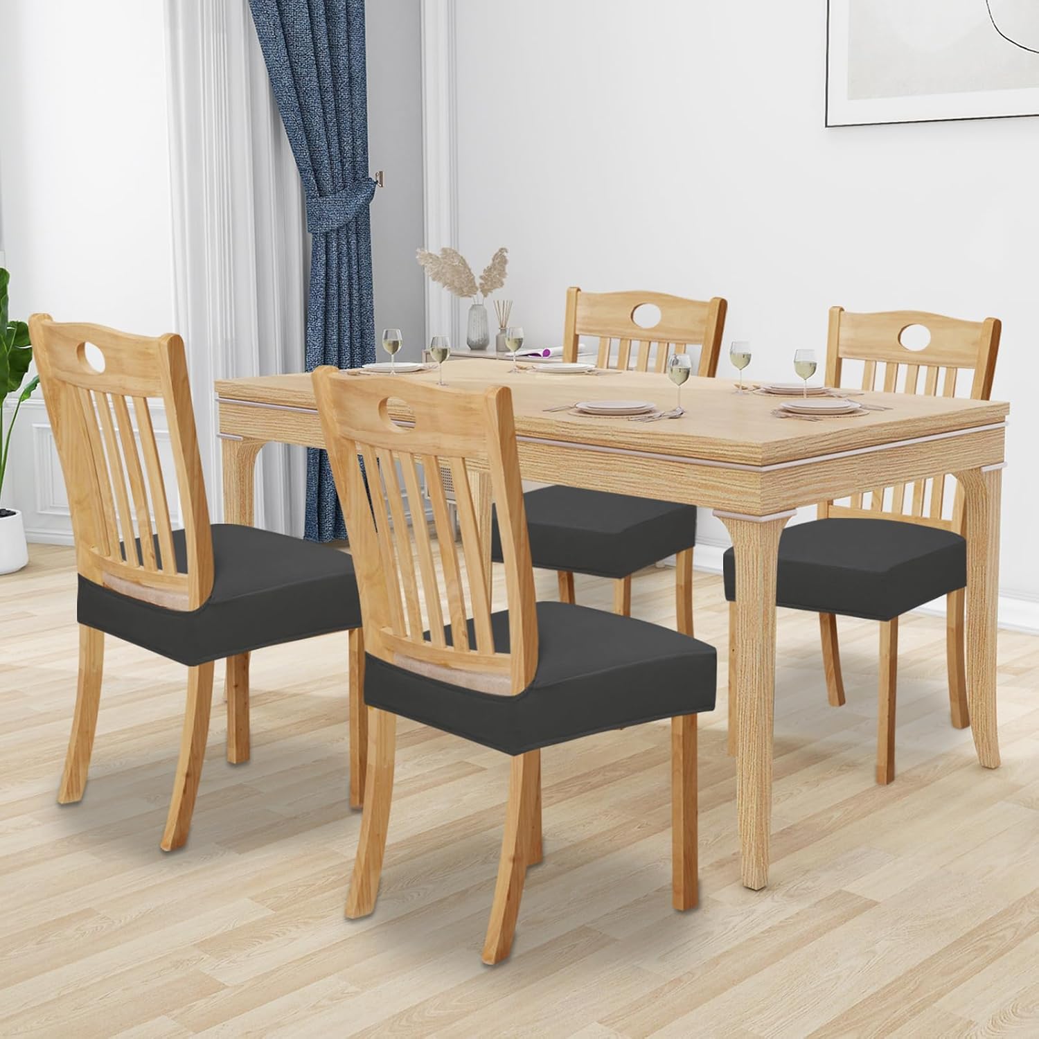 Easy-Going Juego de 4 fundas de asiento 100% impermeables para sillas de comedor, fundas de asiento elásticas protectoras extraíbles y lavables,