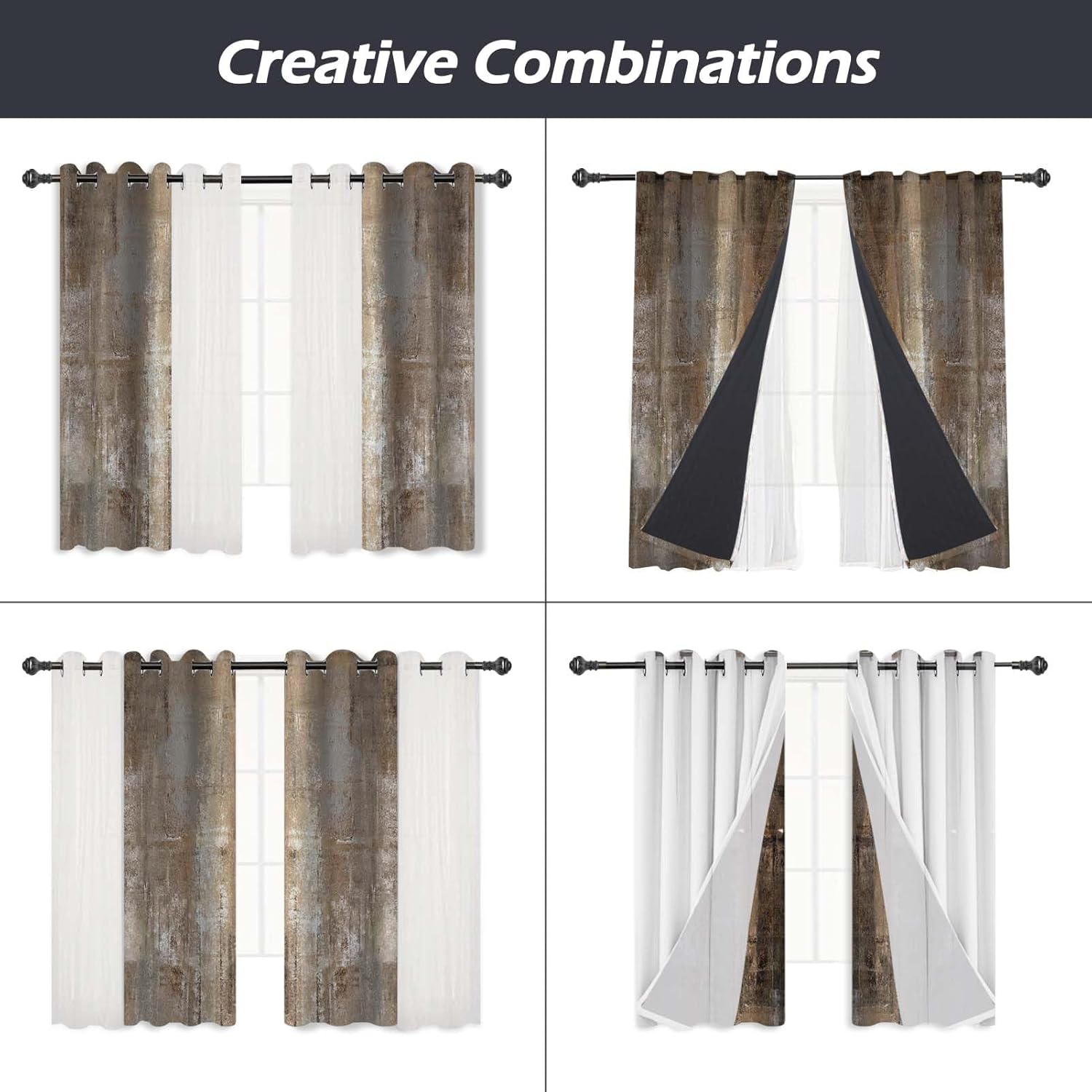 MCALK Cortinas marrones para sala de estar, cortinas transparentes con paneles opacos, decoración de arte moderno para dormitorio (52 x 84 pulgadas,