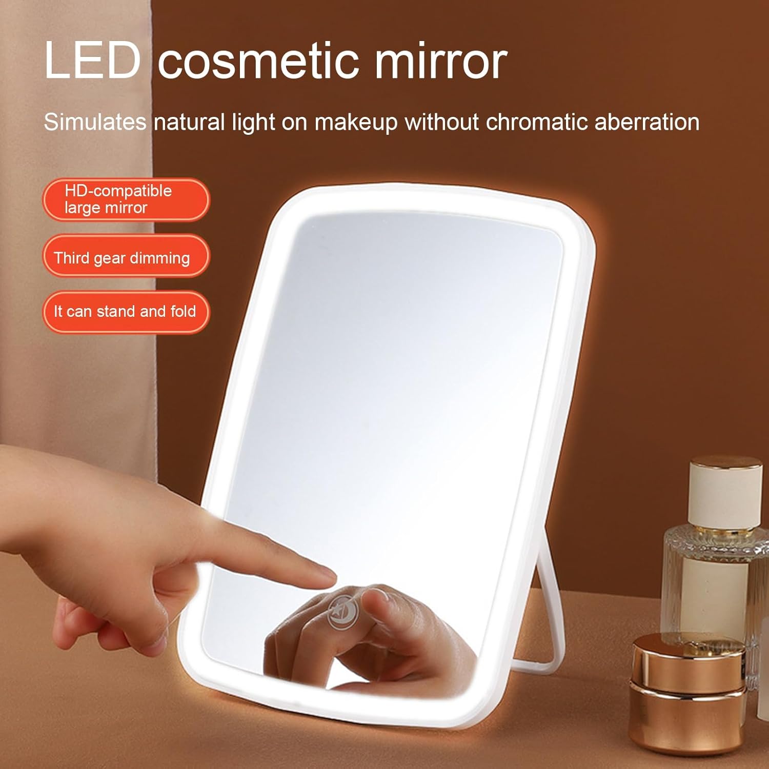 YESBAY Espejo de maquillaje LED con 3 modos de luz, espejo de maquillaje portátil de viaje, espejo cosmético personal, plegable, cuadrado,