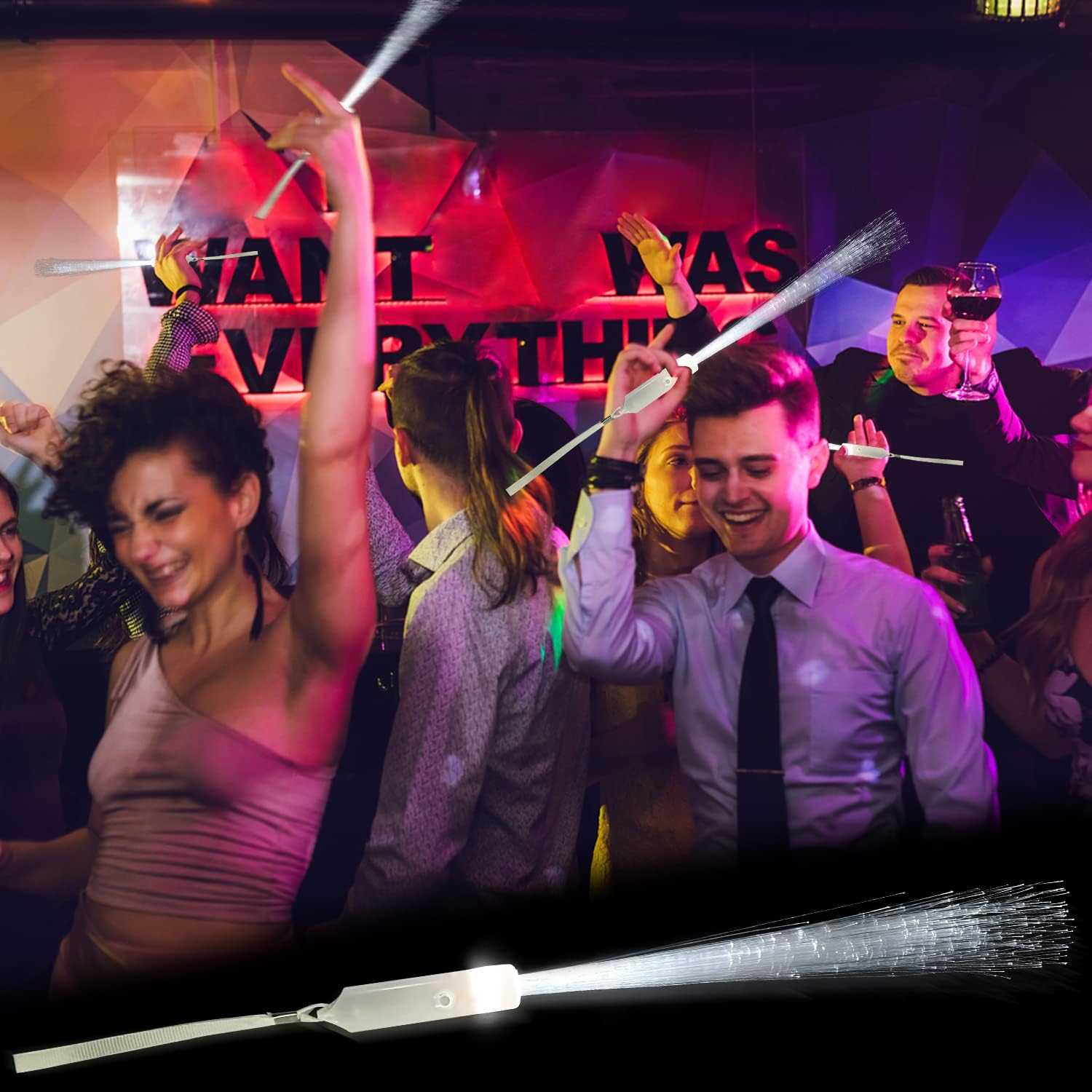 SZHFU Varitas luminosas para fiestas infantiles, varitas de fibra óptica blanca con luz LED, 3 modos de luz intermitentes, para despedida de